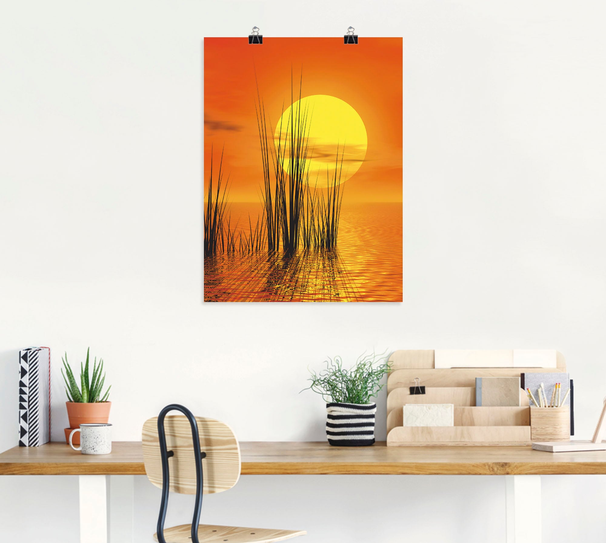Artland Wandbild »Sonnenuntergang mit Schilf«, Sonnenaufgang & -untergang, (1 St.), als Leinwandbild, Poster, Wandaufkleber in verschied. Größen