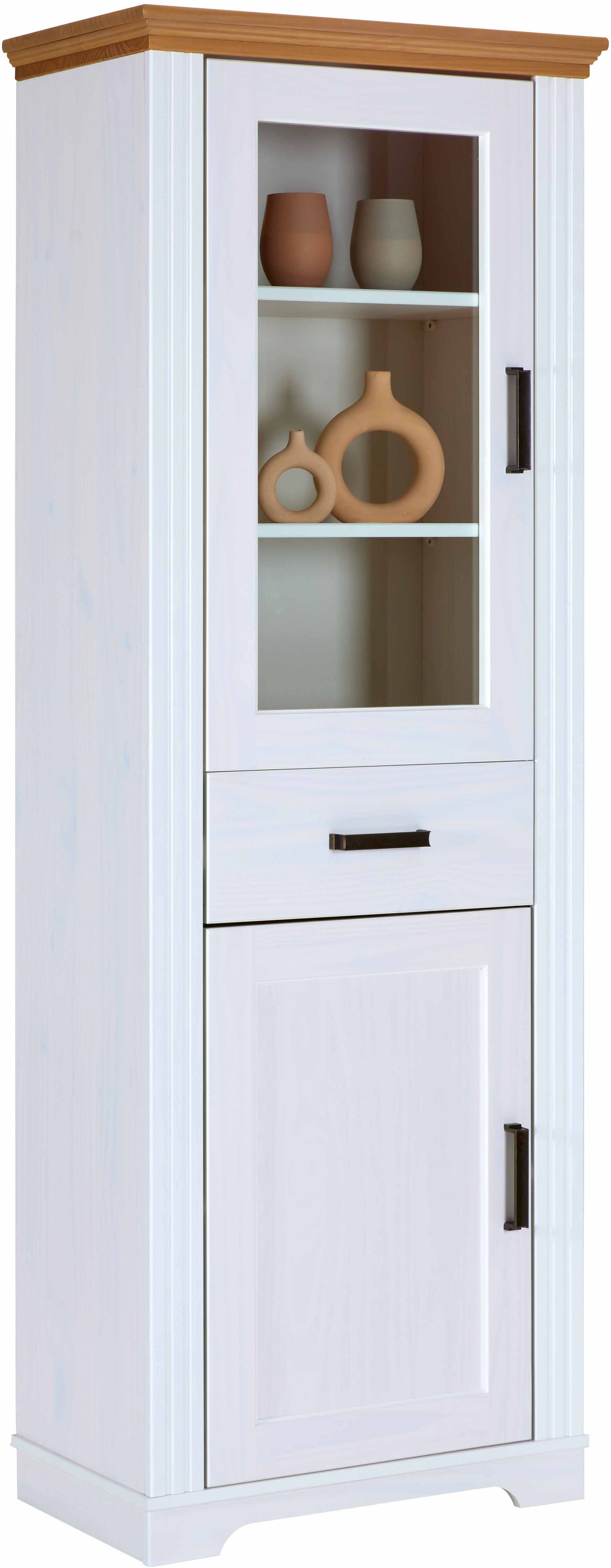 Inter Link "Maluno, Kiefer Massivholz, Vitrinenschrank, Standvitrine" 1 Stk. tlg. Säulenvitrine mit Soft-Close, Stauraum, BxTxH: ca. 68 x 41 x 193,1 cm