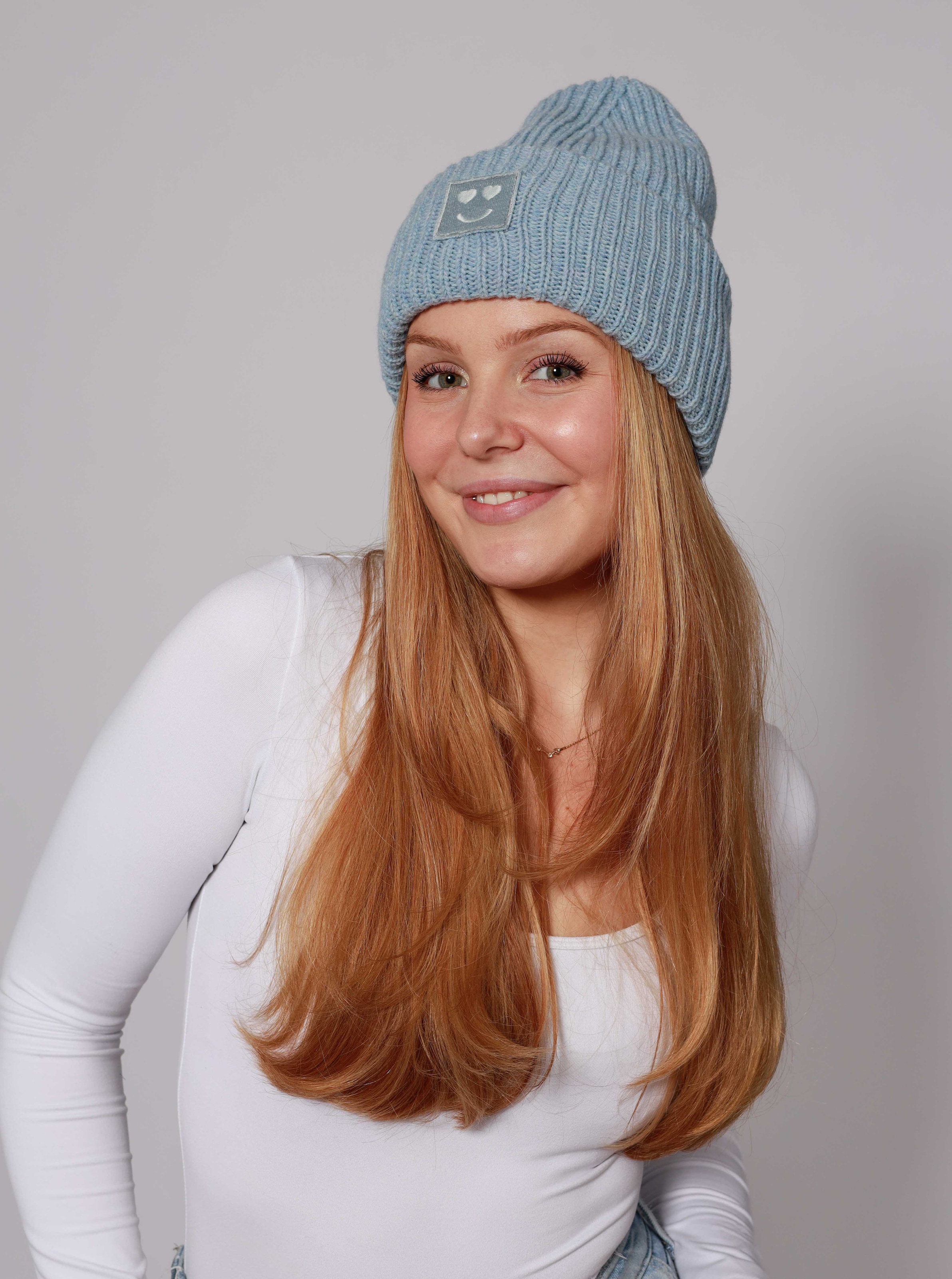 Zwillingsherz Strickmütze "Smile" Grobstrick, Smile Patch günstig online kaufen