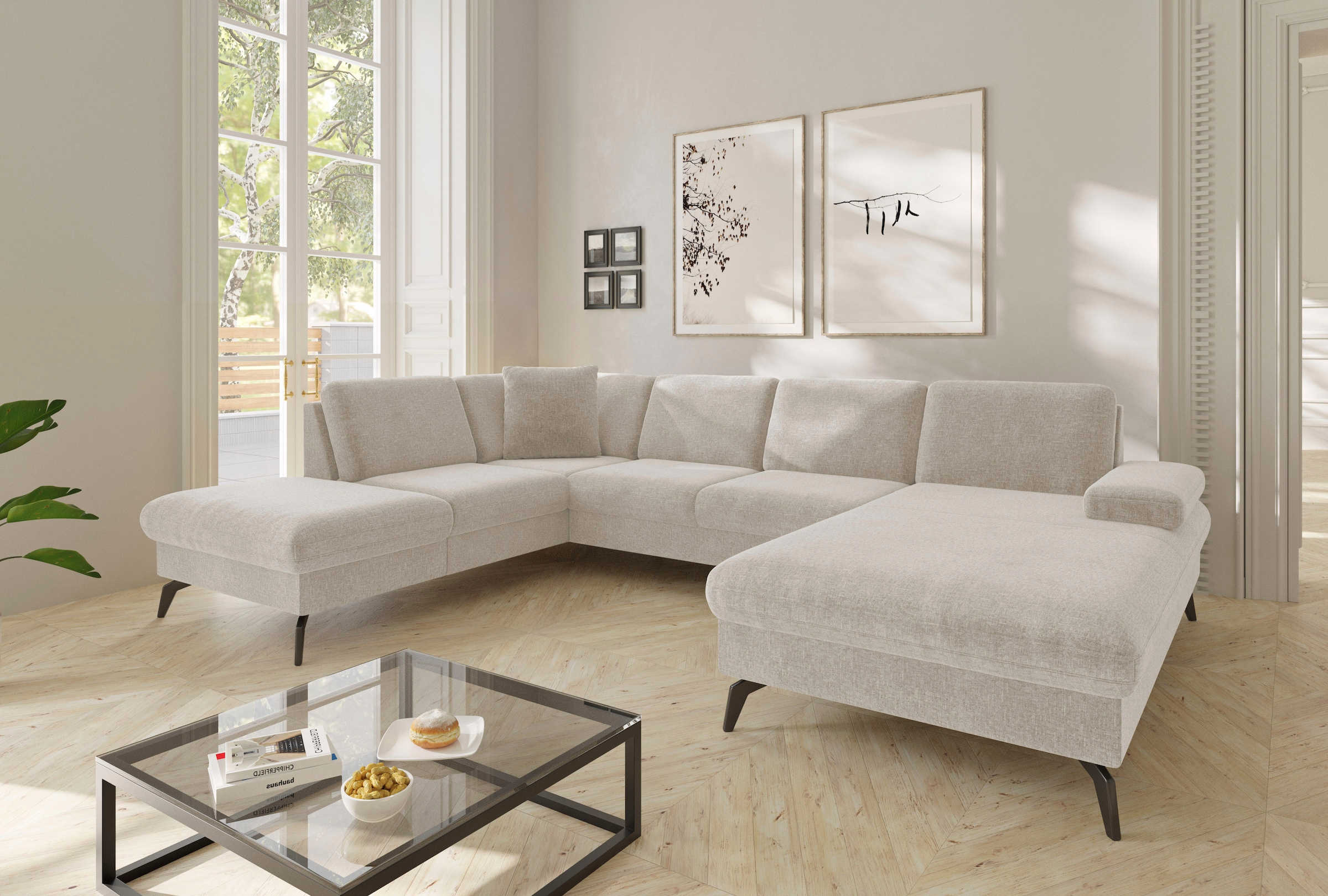 sit&more Wohnlandschaft »Morris Jubi U-Form«, inkl. Armteilfunktion und 1 Zierkissen, wahlweise mit Bettfunktion