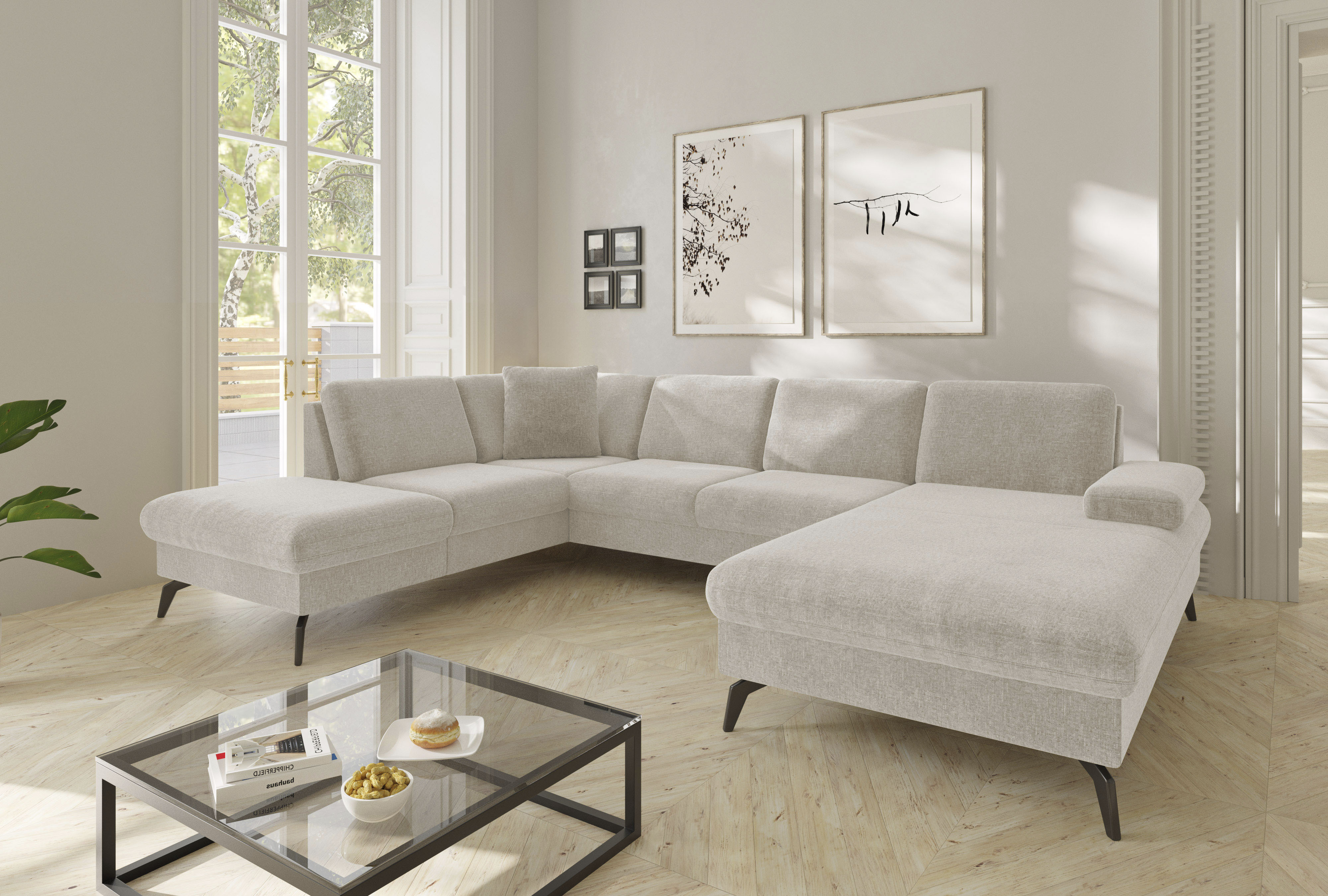 sit&more Wohnlandschaft "Morris Jubi U-Form, B: 300 cm, Armteilverstellung" optional mit Bettfunktion, 1 Zierkissen, komfortable Sitzhöhe 44 cm