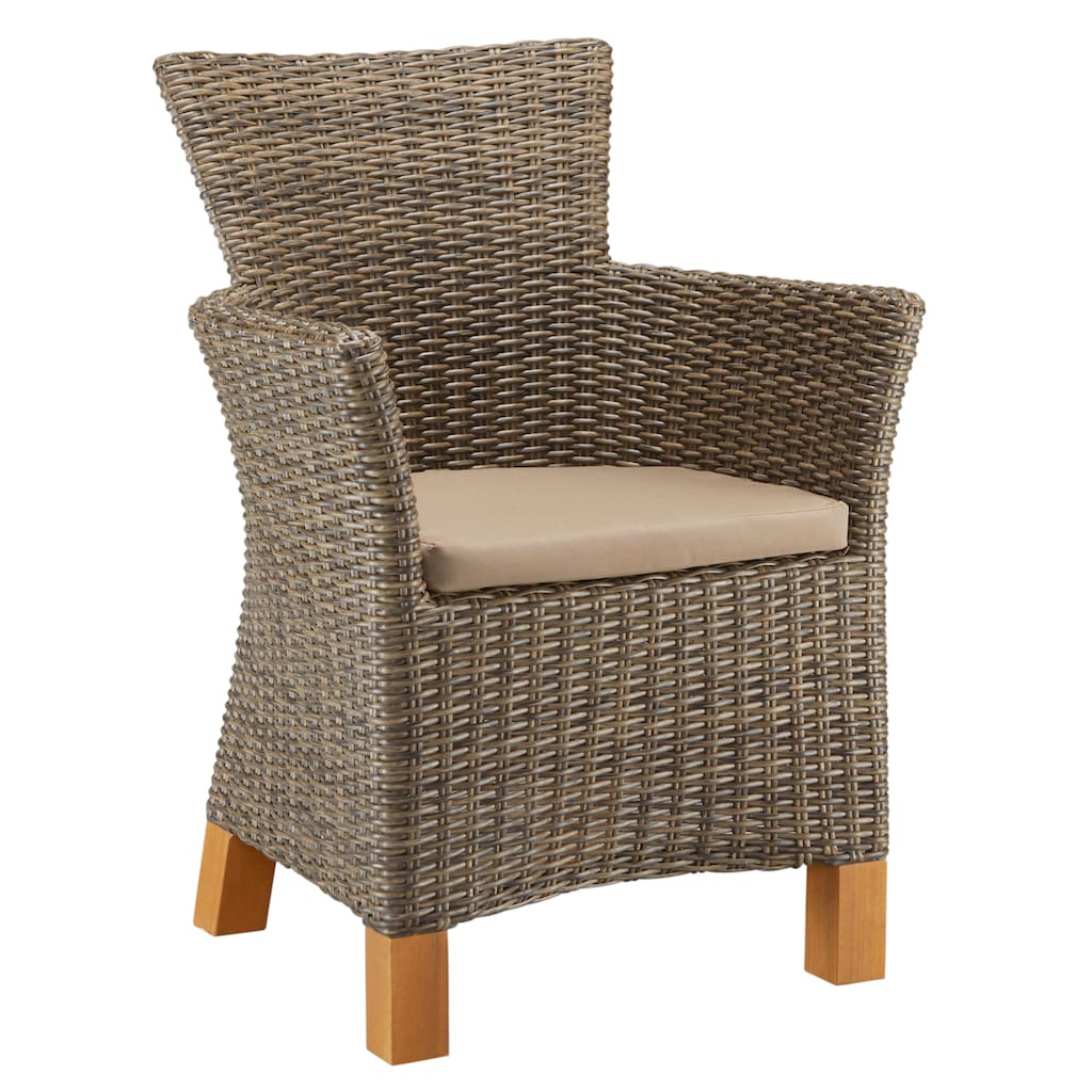 MERXX Garten-Essgruppe »Toskana«, (9 tlg.), 4 Sessel, Tisch 110x110x75 cm, Polyrattan/Akazie