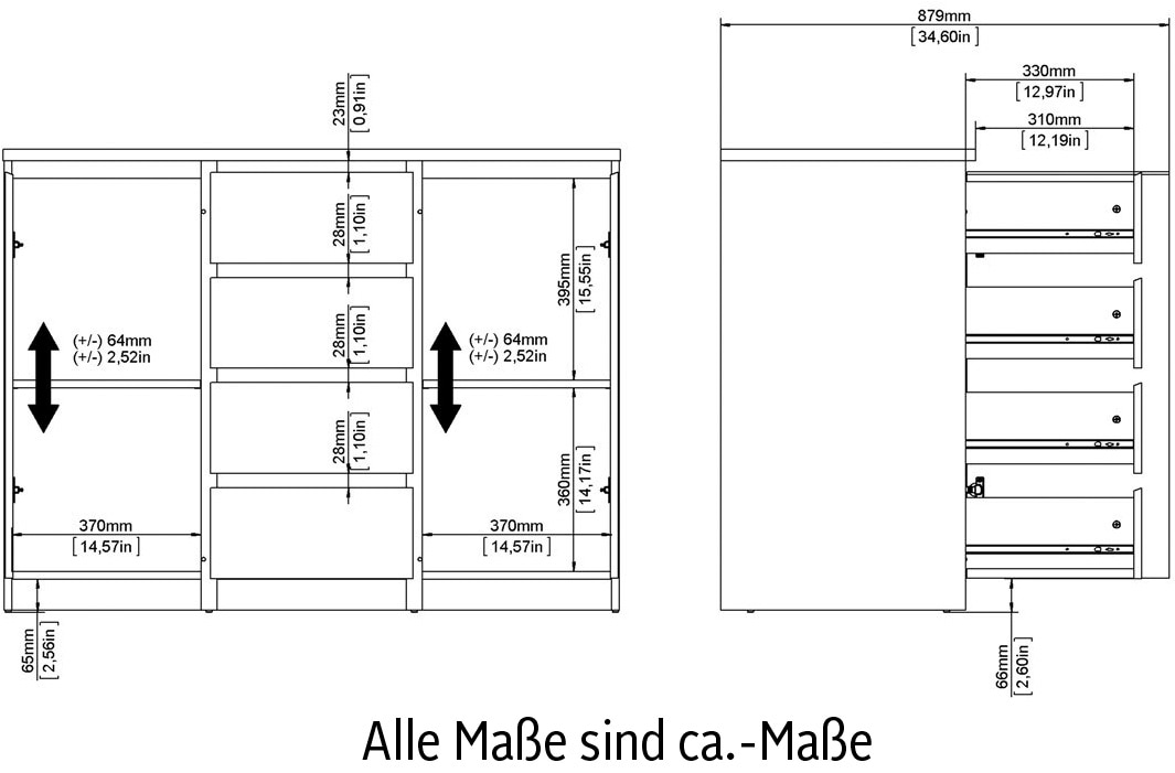 INOSIGN Kommode »Naia«, abgerundeten Schubladenkanten auf Metallgleiter, Breite 120,6 cm