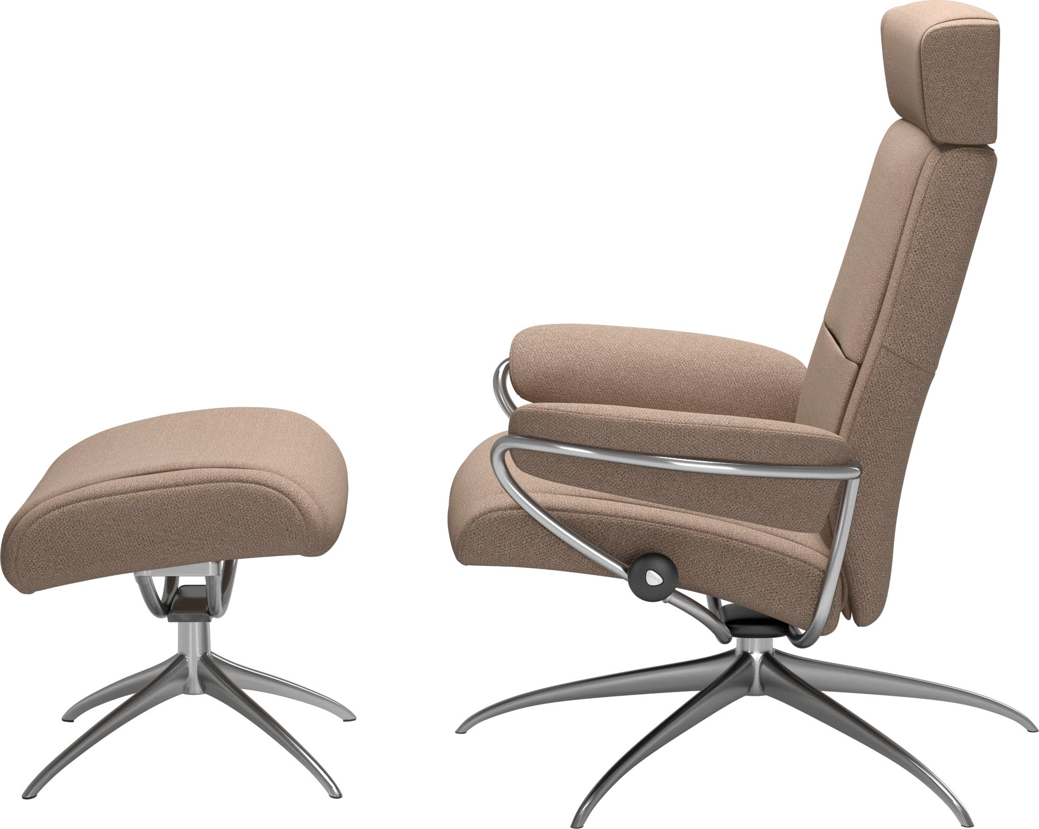 Stressless® Relaxsessel »Paris«, (Set, Relaxsessel mit Hocker), mit Hocker, Low Back mit Kopfstütze, mit Star Base, Gestell Chrom