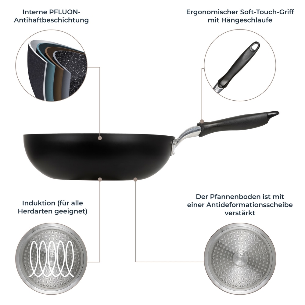 RESTO Kitchenware Wok »Antares, Bratpfanne antihaftbeschichtet und spülmaschinenfest«, Aluminium, (1 tlg.), Induktion, für alle Herdarten geeignet