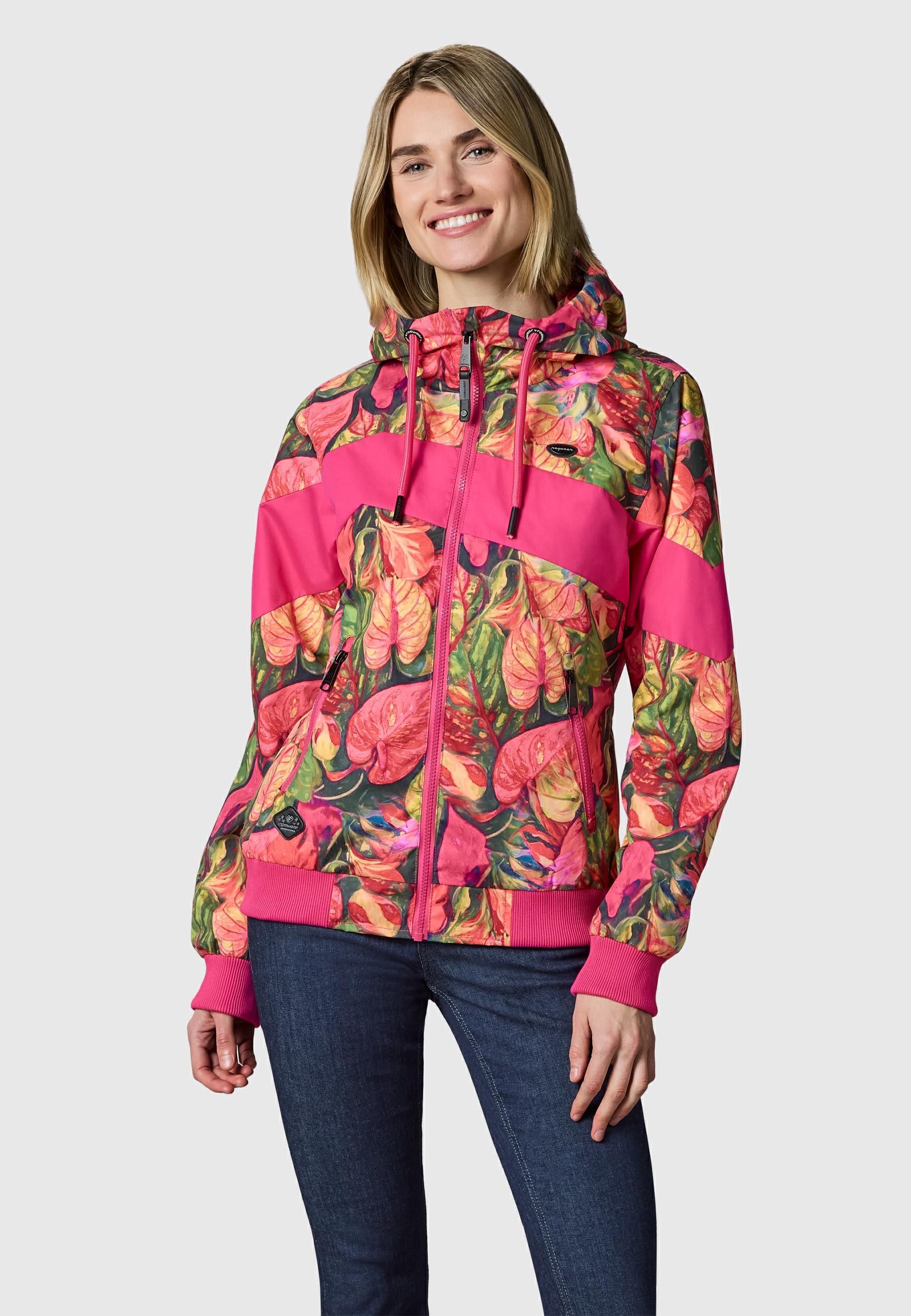 Ragwear Outdoorjacke »Nuggie Block Flower« mit Kapuze modische Damen Freizeitjacke mit floralem Print