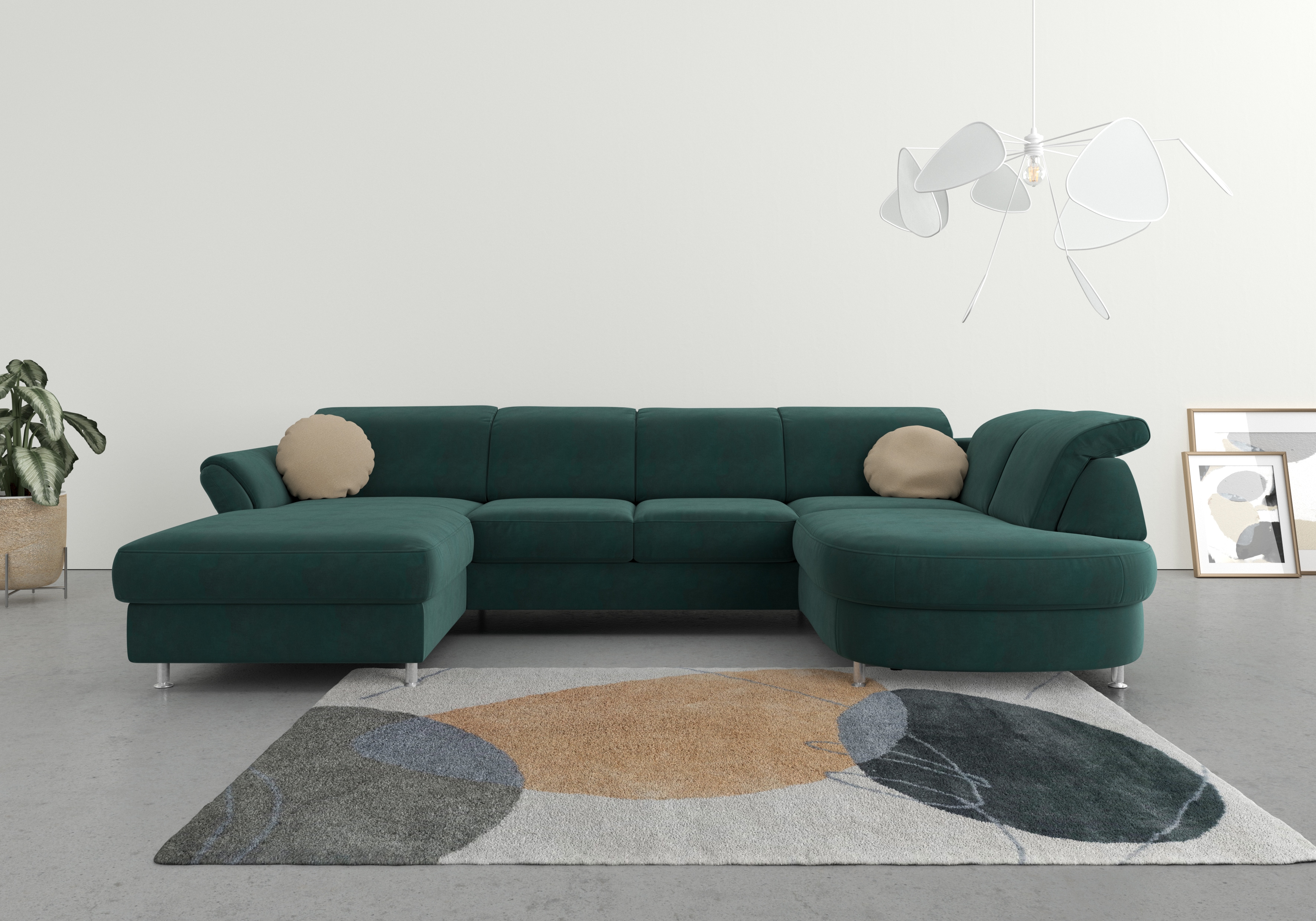sit&more Wohnlandschaft "Apulia U-Form" wahlweise Schlaffunktion, Bettkasten und Kopf- und Armteilverstellung