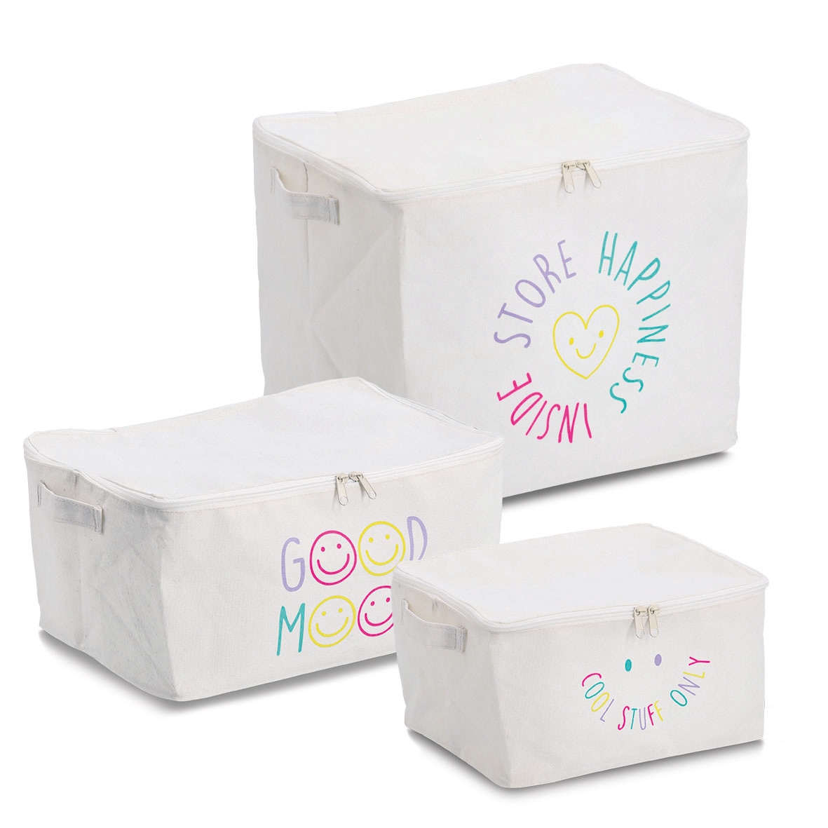 Zeller Present Aufbewahrungsbox »Aufbewahrungsbox, Polyester/Baumwolle, creme« mit Reißverschluss "Good Mood", 2er Set, ca. 39x29x19 cm