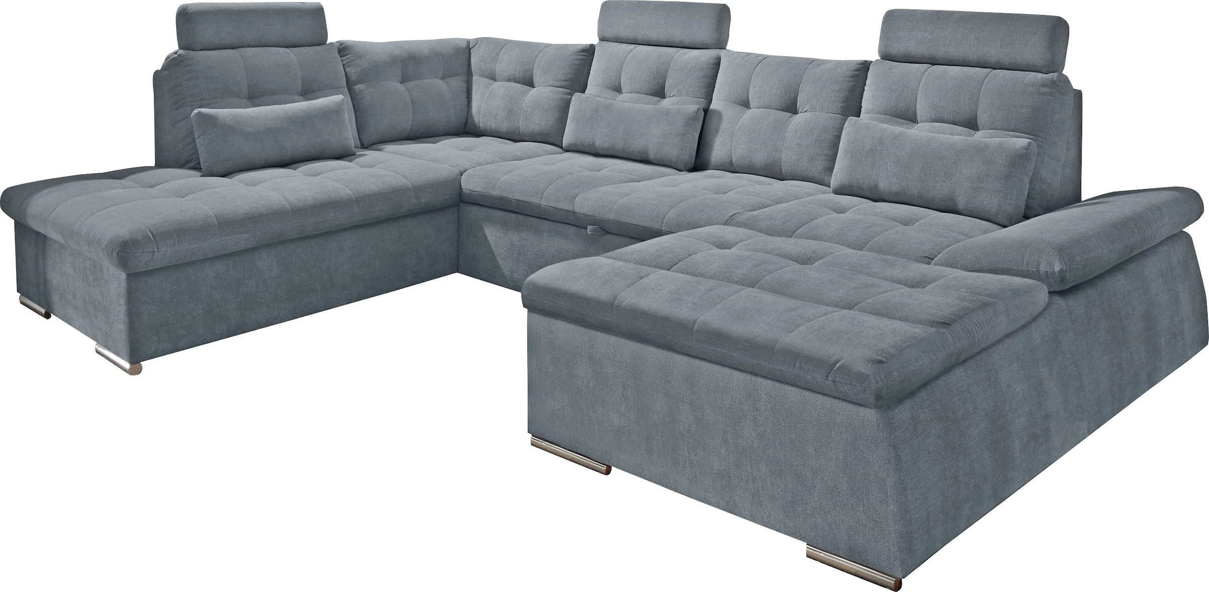 ED EXCITING DESIGN Wohnlandschaft »Nalo U-Form mit Bettfunktion, Bettkasten«, Armteilverstellung, Kopfstützen & 3 Nierenkissen