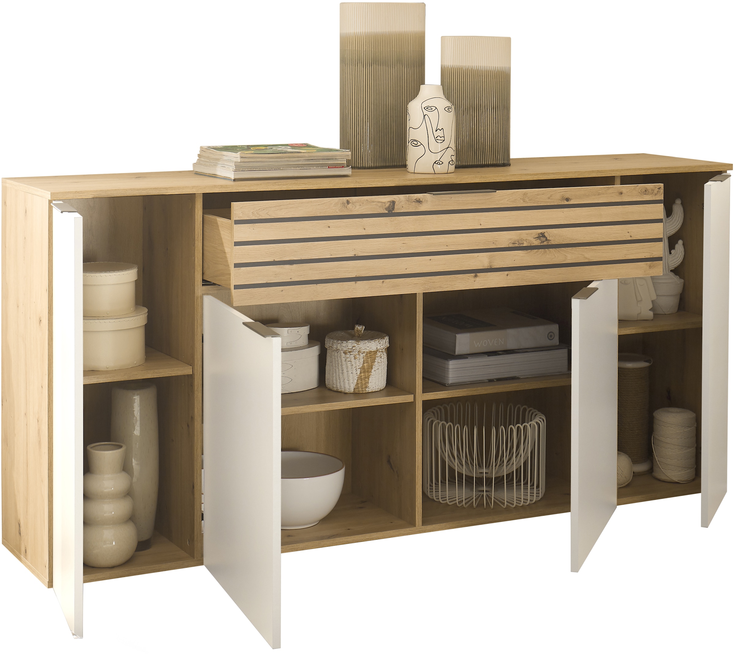 HBZ Sideboard »BZ 5110 Wohnzimmerschrank, BxHxT 177x85x37 cm«, (1 St.), Wohnzimmerschrank mit 4 Türen, 1 Schubkasten, 4 Einlegeböden