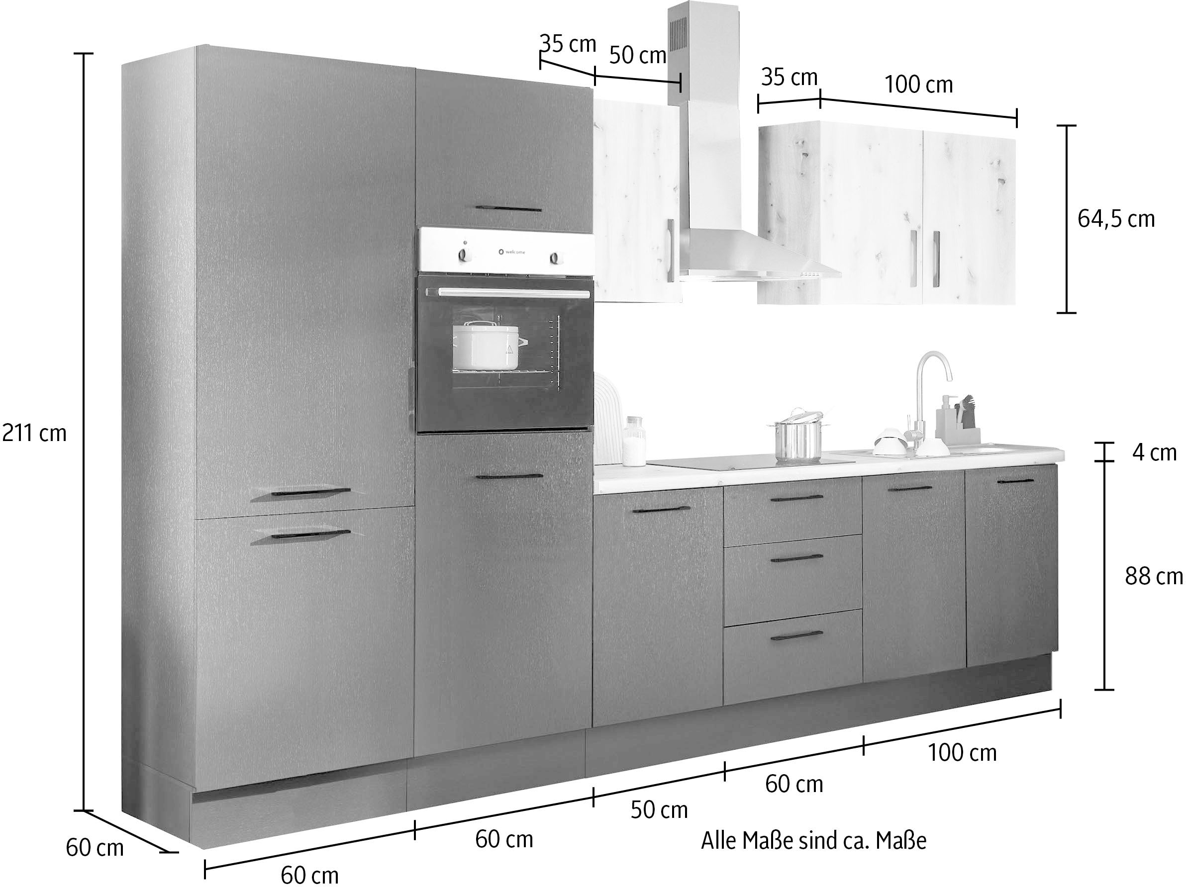 BASIC by Balculina Küchenzeile »Turin«, Breite 330 cm, wahlweise mit E-Geräten
