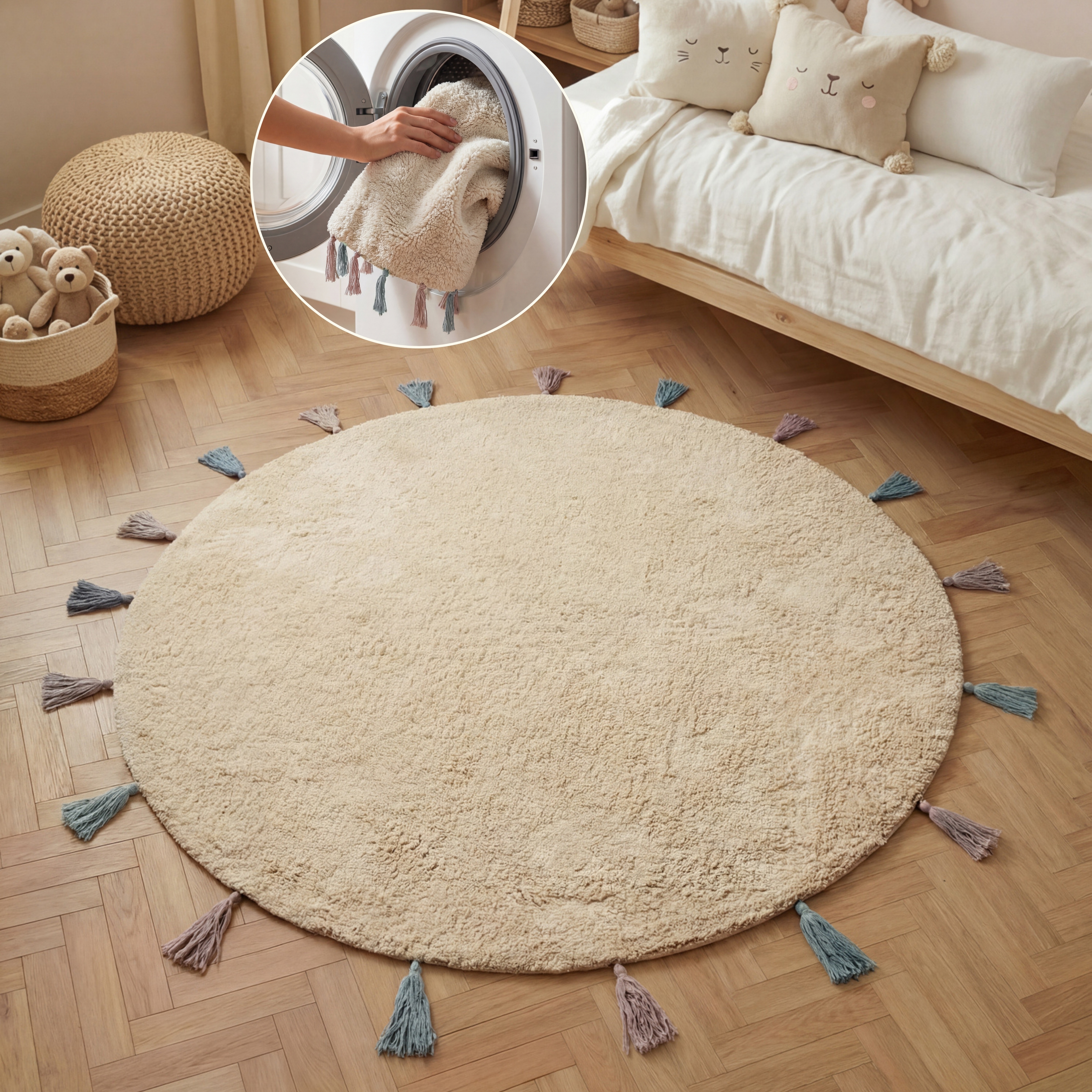 HANSE Home Kinderteppich "Sunna" Motivform 10 mm Höhe Waschbar, Handgemacht, Baumwolle, Rutschfest Spielteppich Kinderzimmer