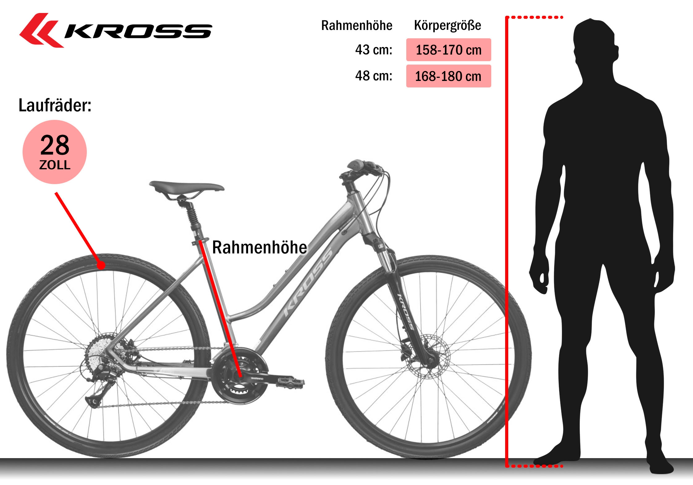 Kross Crossrad »KROSS Crossrad Damen 28" Evado 4.0 grau 16 Gänge« 16 Gang Shimano ACERA M3020 Schaltwerk Kettenschaltung