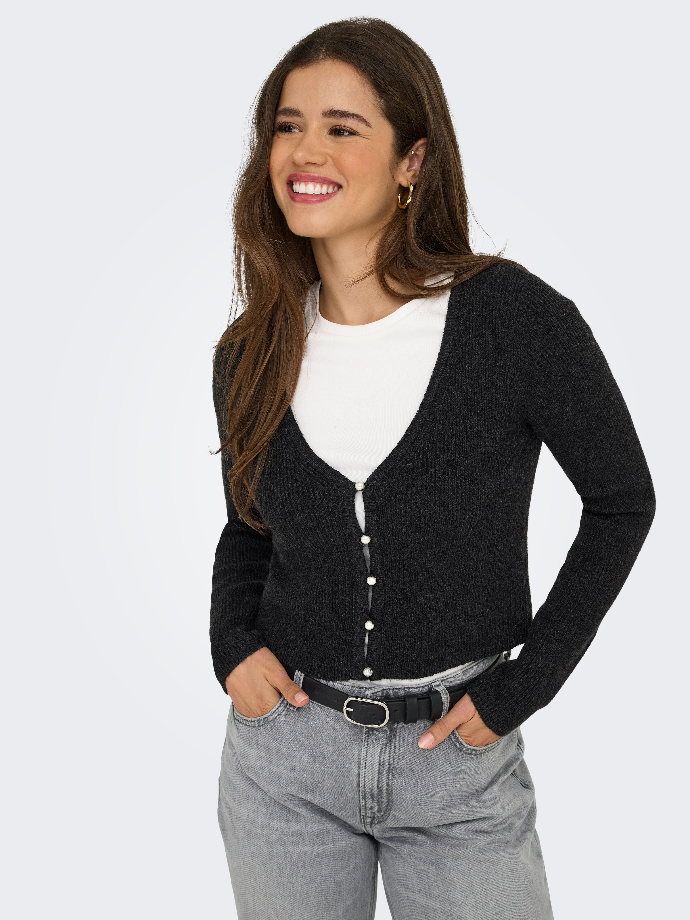 ONLY Strickpullover "ONLRICA LIFE LS VNECK PEARLCARD KNT" günstig online kaufen