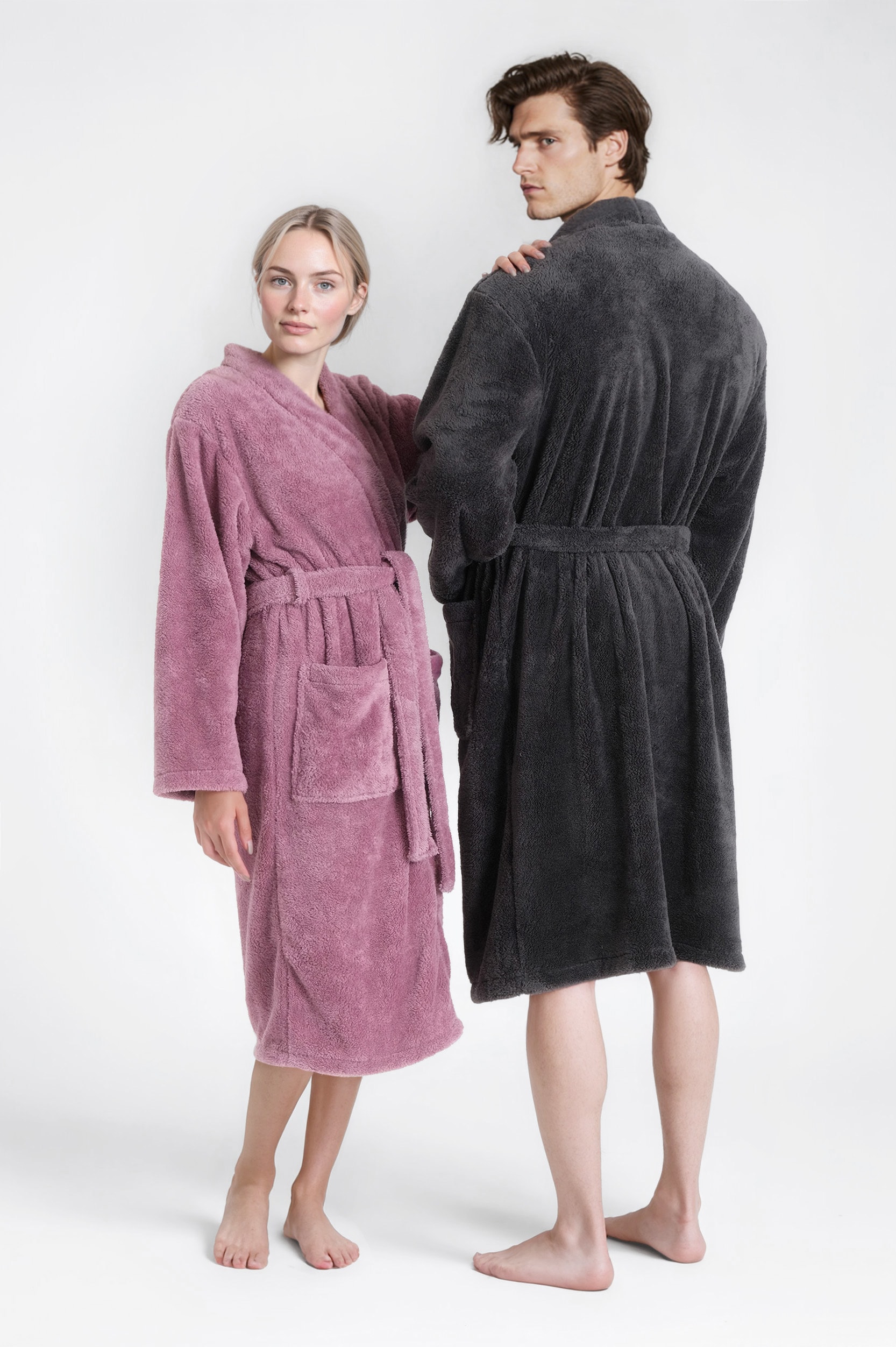 Unisex-Bademantel MY HOME, L:115cm, lila, Microfaser, Hausmäntel, "Lillou Kimono, ideal für Sauna & Spa, Hotelbademantel, Morgenmantel", kuschelig