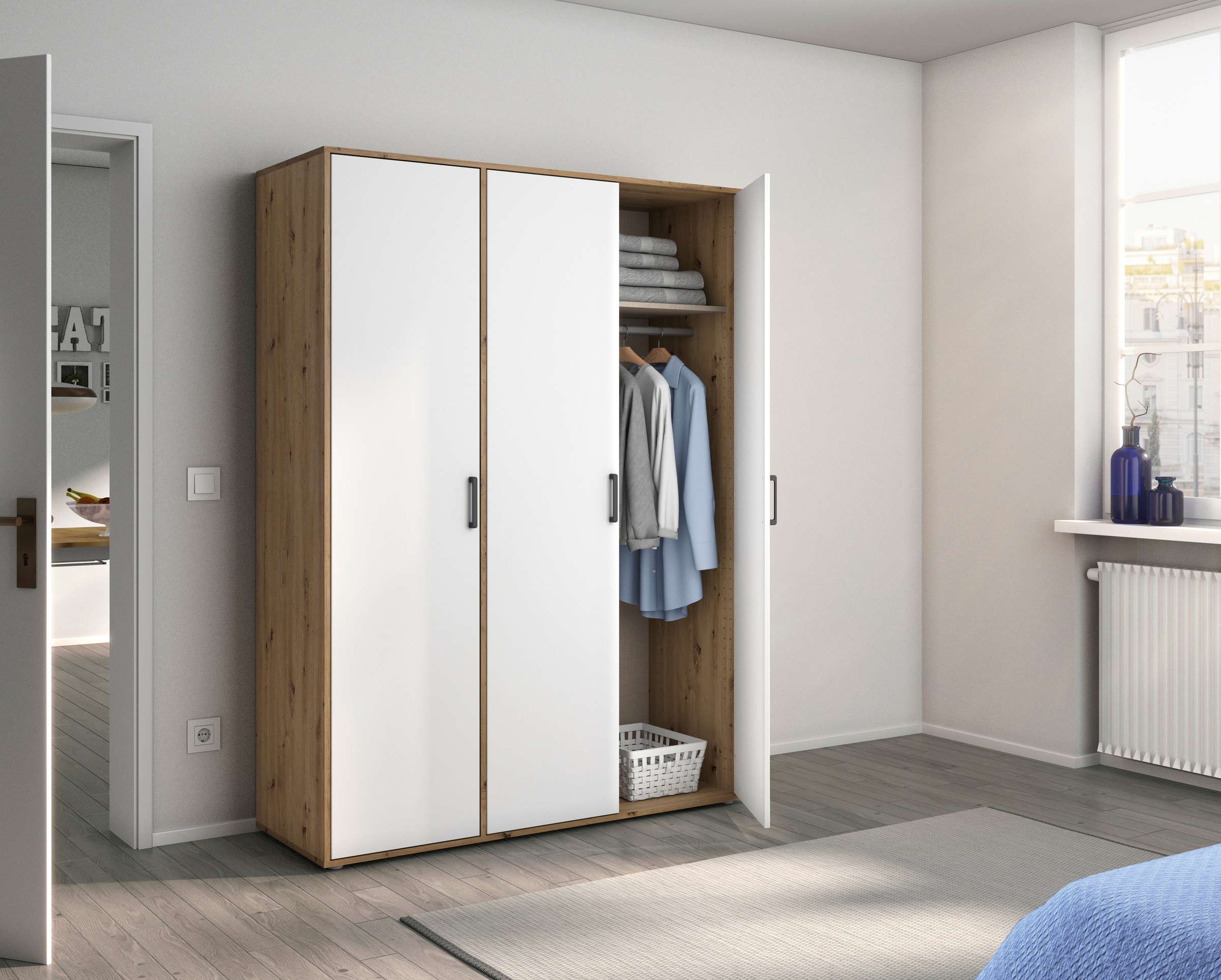 rauch Kleiderschrank »VOYAGER Garderobe Wäscheschrank TOPSELLER Schlafzimmer« in 3 verschiedenen Ausstattungen BASIC/CLASSIC/PREMIUM,  mit 2 modernen Griffvarianten, viel Stauraum MADE IN GERMANY