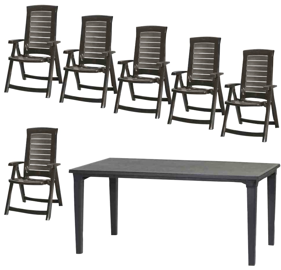 Jardin Garten-Essgruppe »Aruba«, (7 tlg., 6x Klappsessel, 1x Tisch 165x95cm), Kunststoff, verstellbar, klappbar, geeignet für 6 Personen