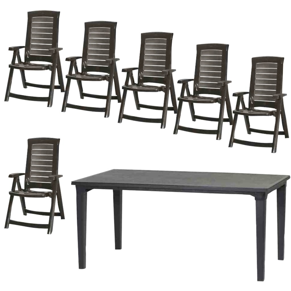 Jardin Garten-Essgruppe »Aruba«, (7 tlg., 6x Klappsessel, 1x Tisch 165x95cm), Kunststoff, verstellbar, klappbar, geeignet für 6 Personen