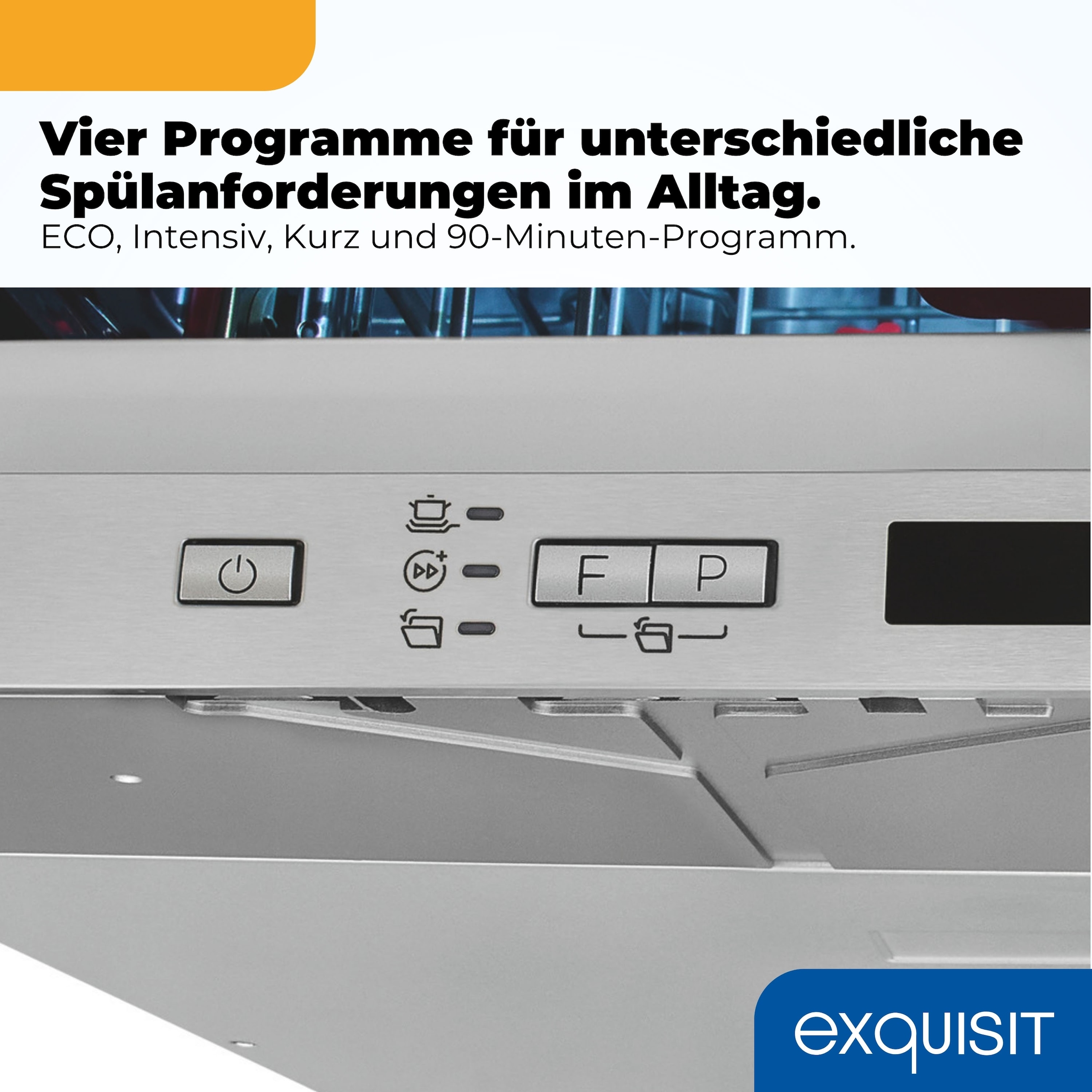 exquisit vollintegrierbarer Geschirrspüler 9614 »EGSP9614-E-030A inox« 9,5 l 14 tlg. Maßgedecke 14 Maßgedecke & flüsterleise 42 dB – stark und angenehm ruhig