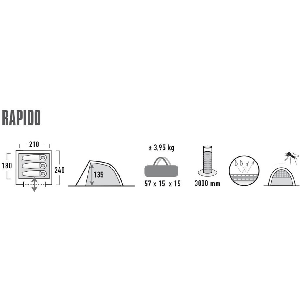 High Peak Kuppelzelt »Zelt Rapido 3.0«, 3 Personen, (mit Transporttasche)