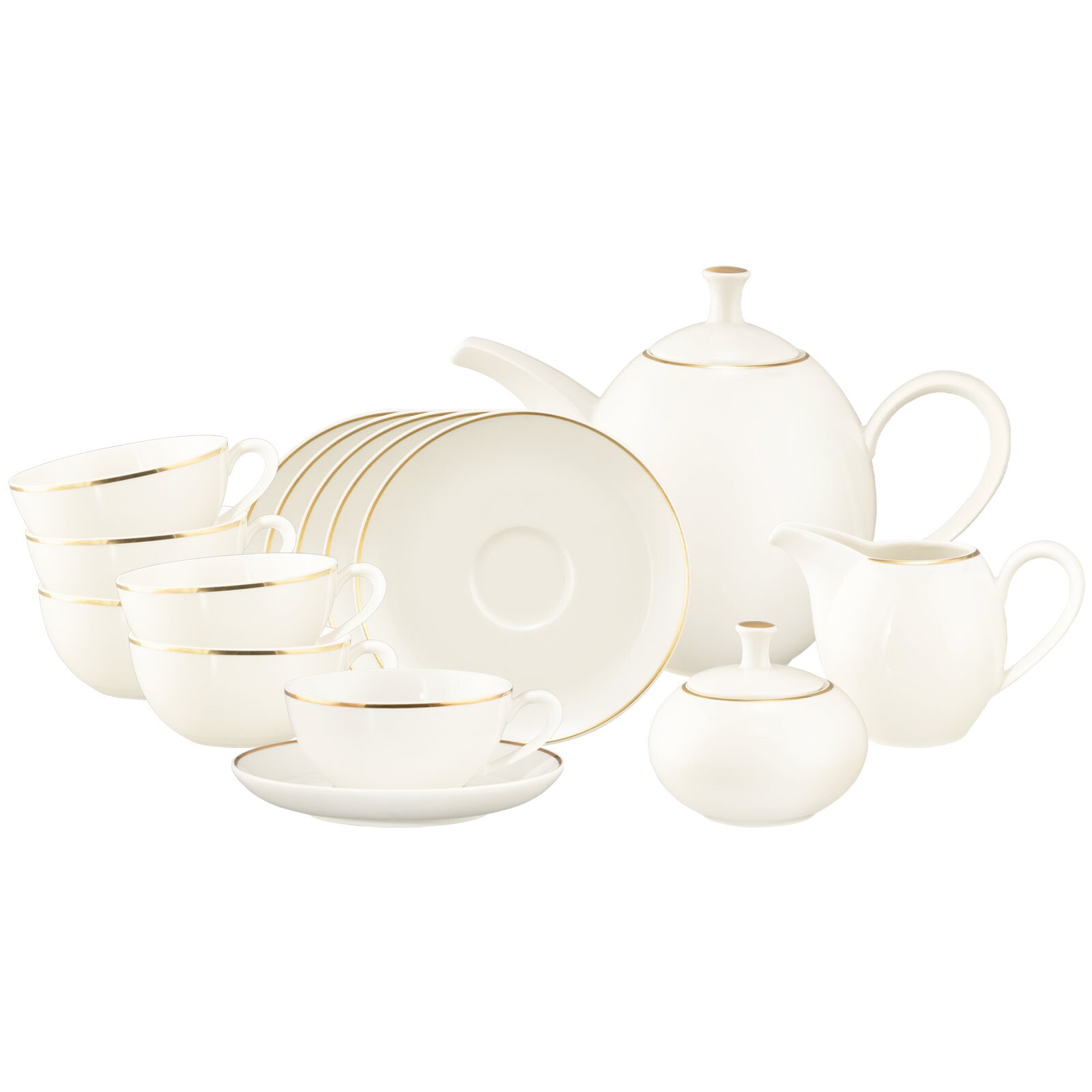 Seltmann Weiden Geschirr-Set "Teeservice Savona Goldlinie 15er Set creme" Spülmaschinenfest, Mikrowellensicher, Ofenfest