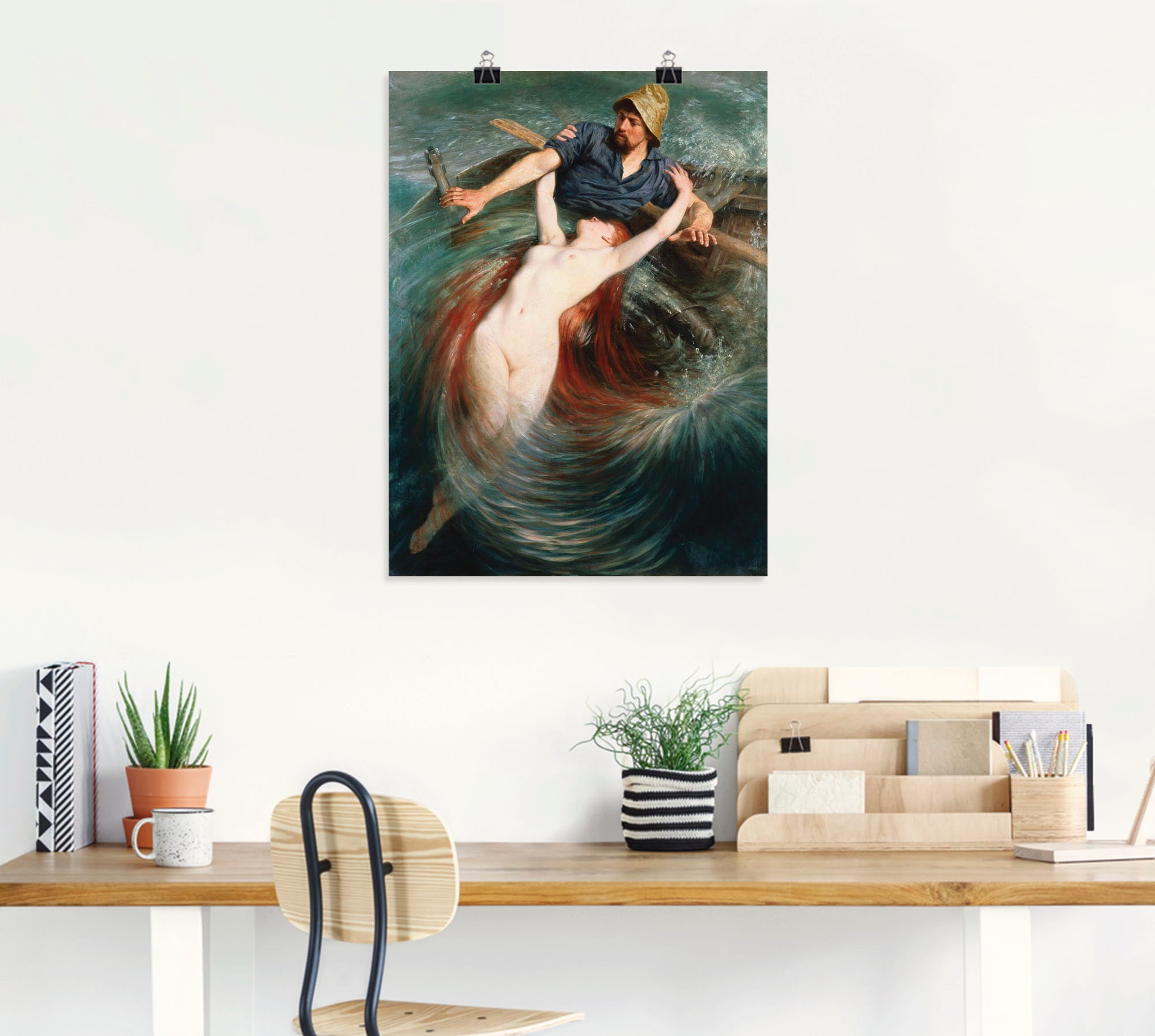 Artland Wandbild »Ein Fischer in den Fängen einer Sirene.«, klassische Fantasie, (1 St.), als Leinwandbild, Poster in verschied. Größen