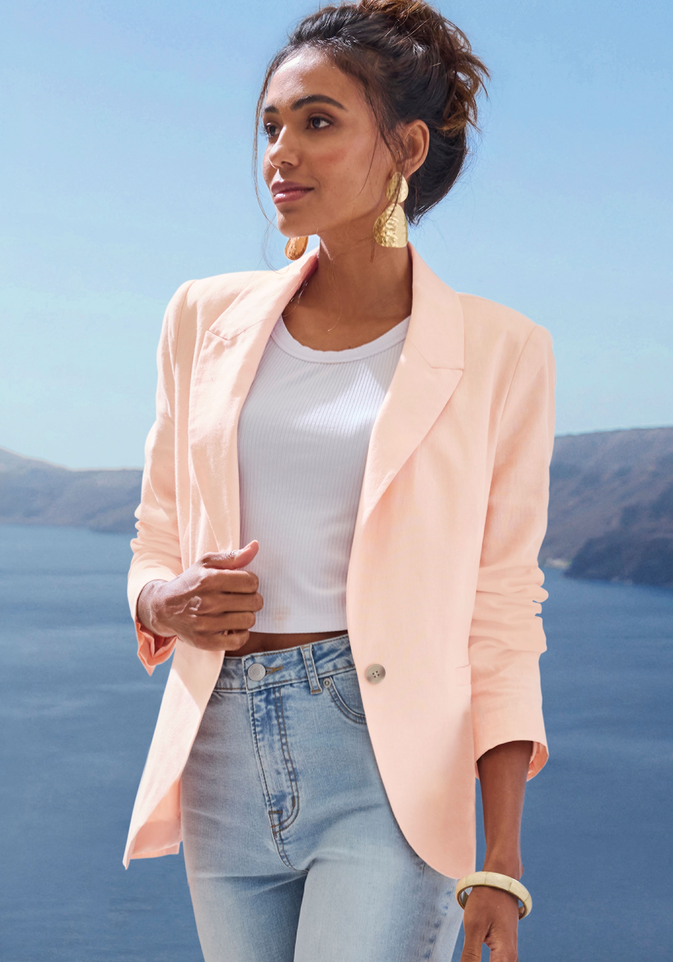 LASCANA Jackenblazer, aus Leinenmix, Damenblazer mit Reverskragen, Business-Look