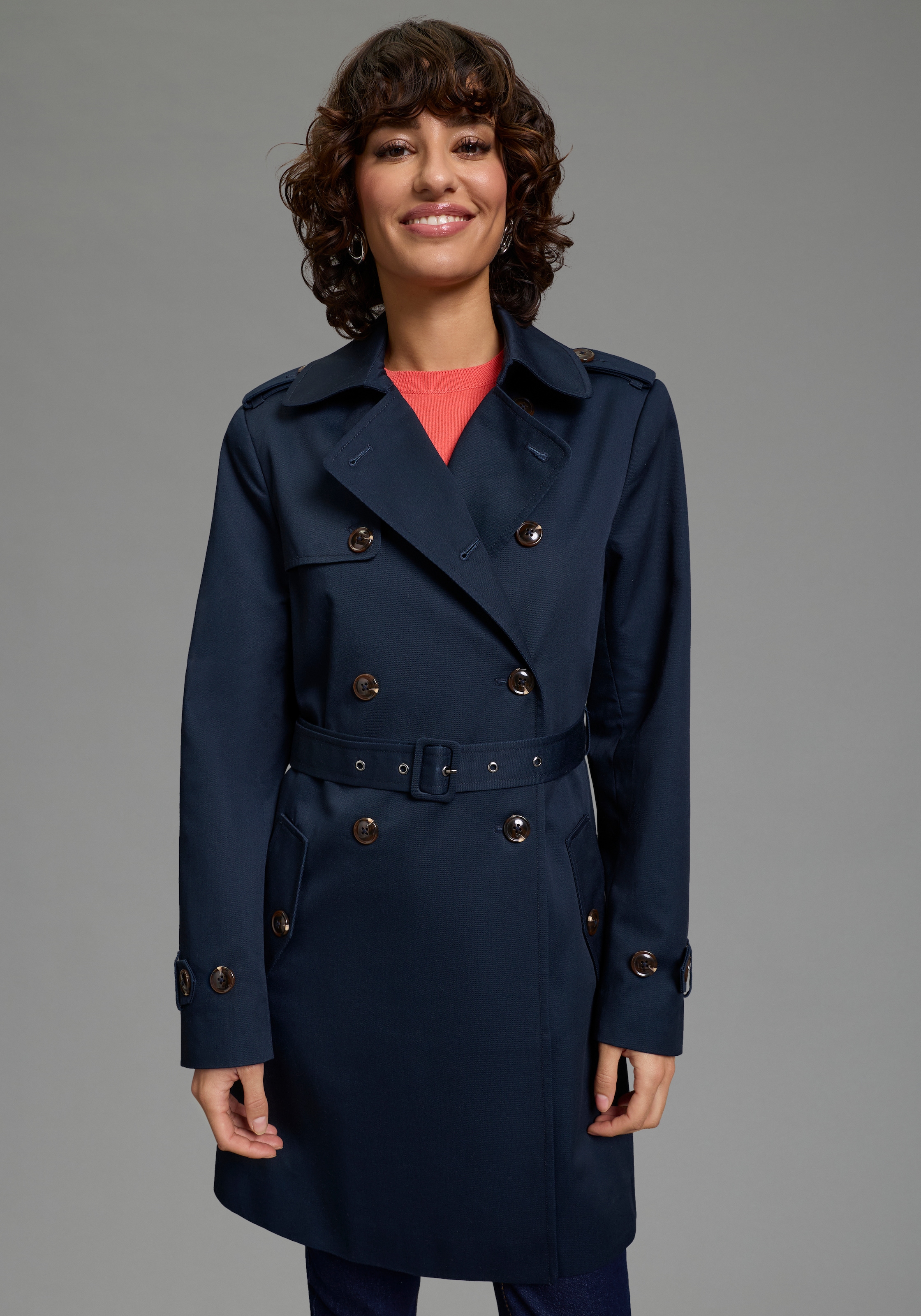 Laura Scott Trenchcoat aus Baumwolle und Polyester, unifarben mit Piping-Applikationen