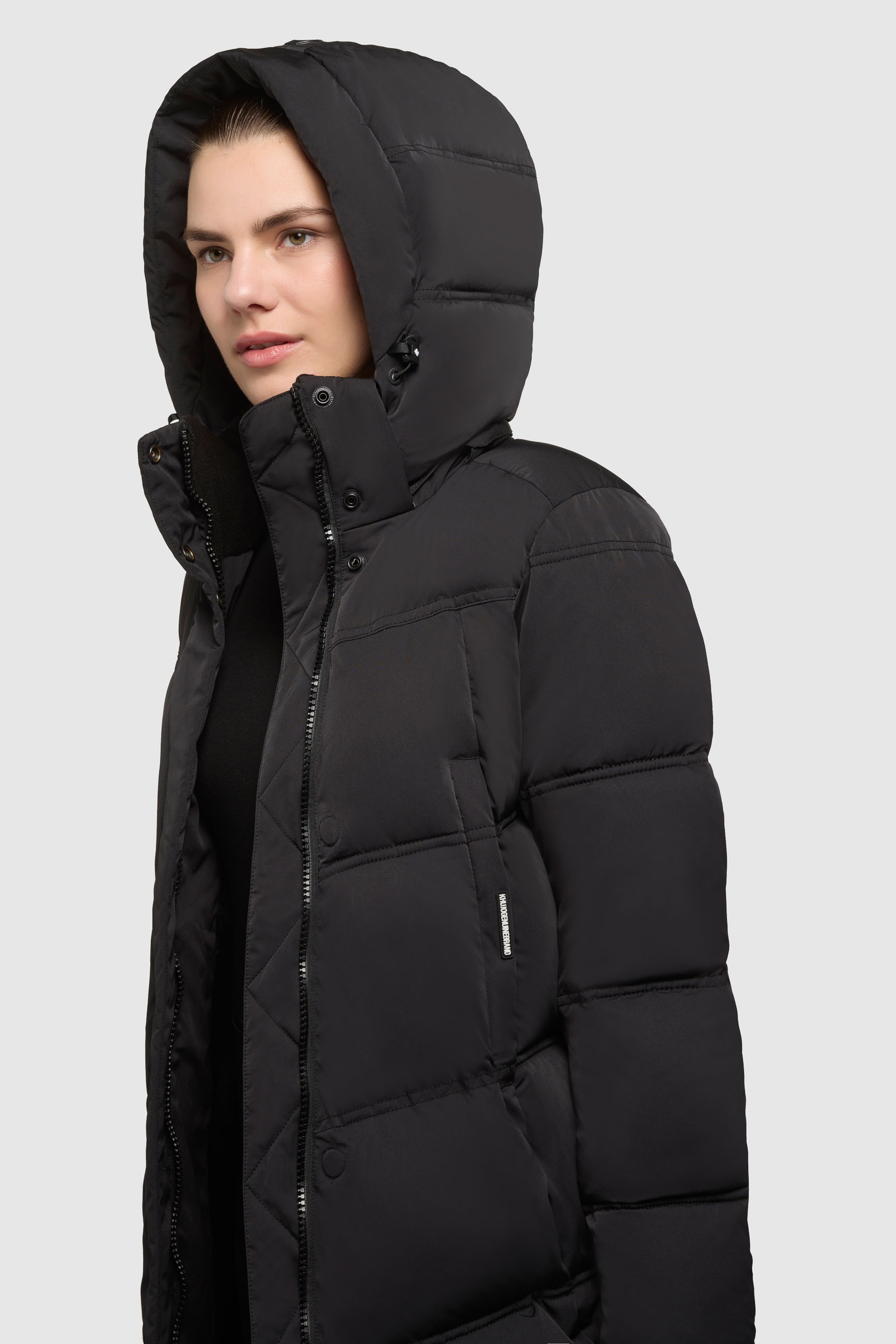Steppmantel KHUJO "GRAYA2", Damen, Gr. XXL (44), schwarz, Steppware, Obermaterial: 88% Polyester, 12% Polyamid. Futter: 100% Polyester. Wattierung: 100% Polyester, unifarben, Basic ca. Mitte Oberschenkel, elastischer Bund, Mäntel Steppmantel, Windschutzbl 6