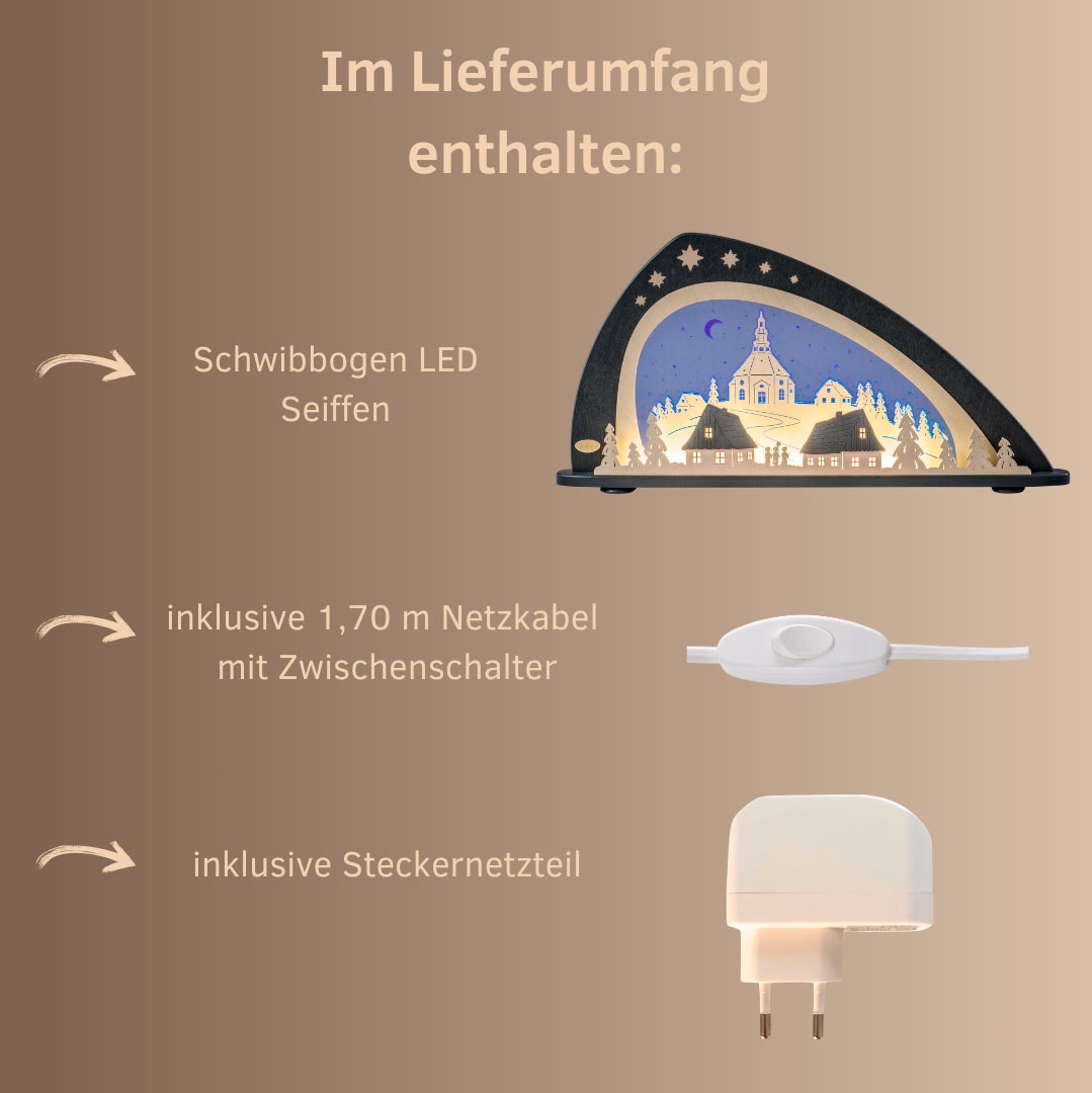 Weigla Lichterbogen »LED Seiffen, moderner Schwibbogen aus Holz & Acrylglas«, Erzgebirge garantiert, Weihnachtsdeko Innen, Weihnachtsbeleuchtung