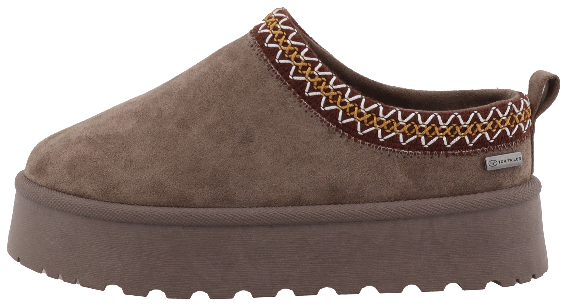 TOM TAILOR Clog, Plateau, Hausschuh, Schlappen mit Textilborde im Boho-Look