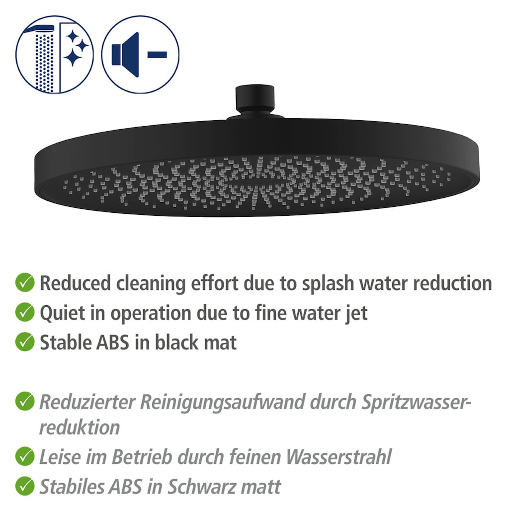 WENKO Kopfbrause »Softwater«, (1 tlg.), Schwarz matt, Ø 26 cm