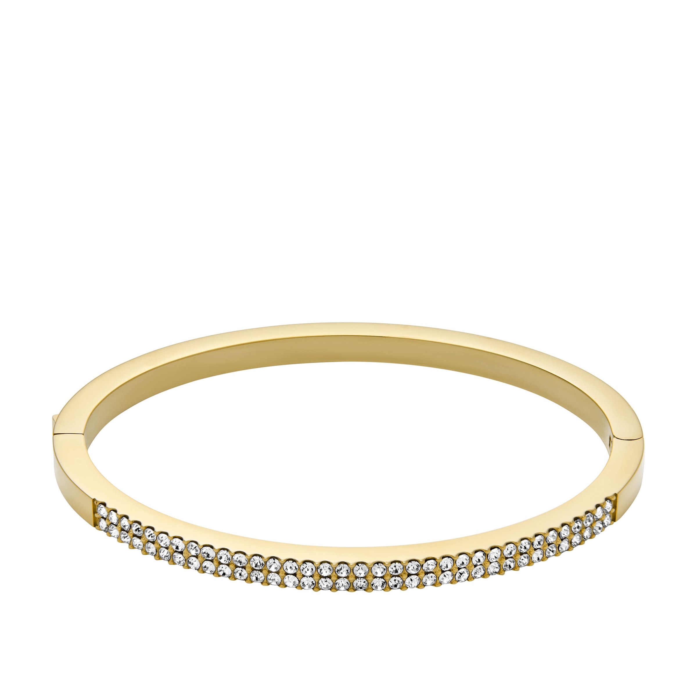 Armreif FOSSIL "Schmuck Geschenk Edelstahl ELLIS", gold (gelbgoldfarben, kristallweiß, kristallweiß), Armbänder, Damen, Edelstahl, Armreif, mit Glasstein 2
