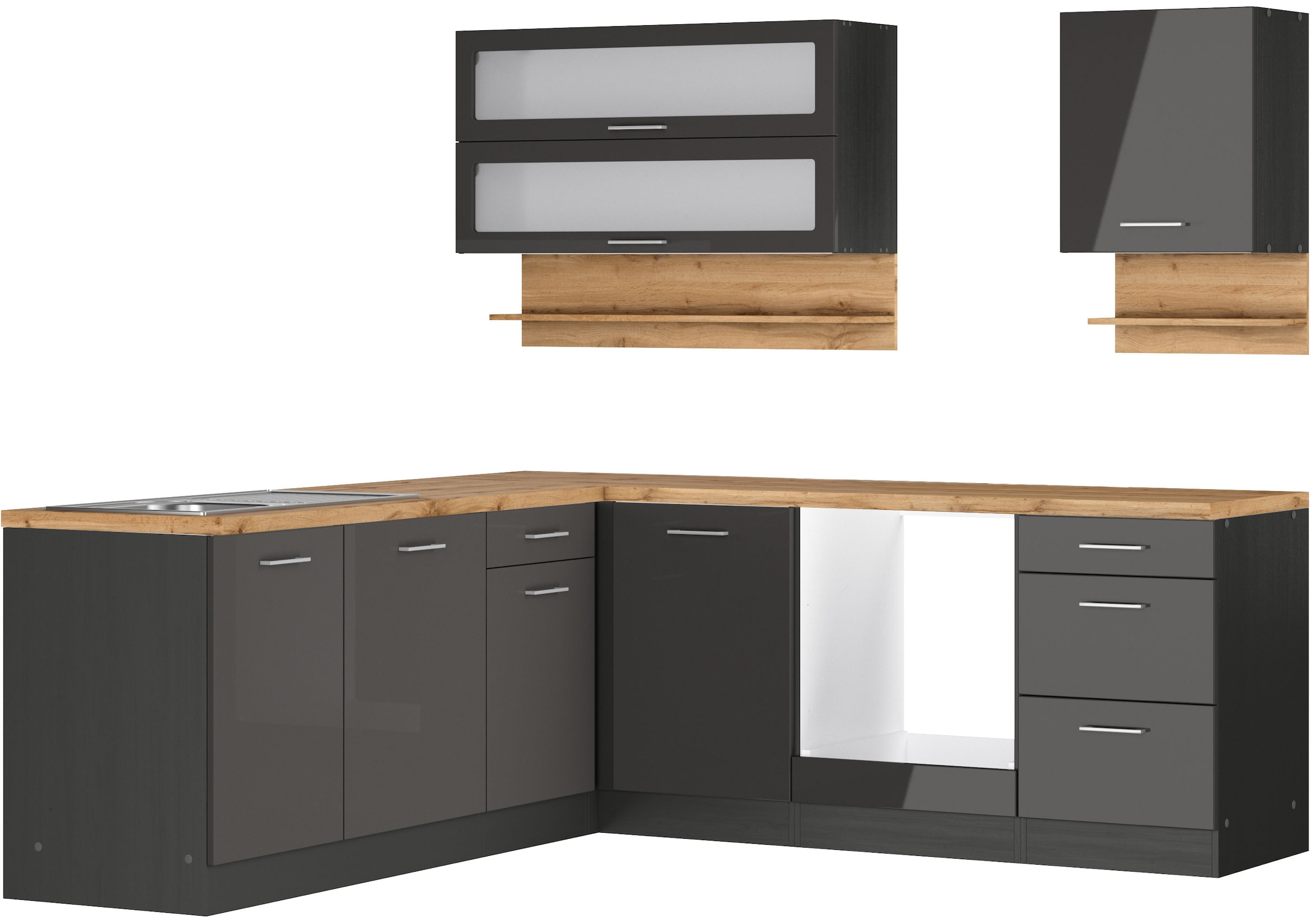 KOCHSTATION Winkelküche "KS-Milan" Stellbreite 220/220 cm, viel Stauraum, w günstig online kaufen