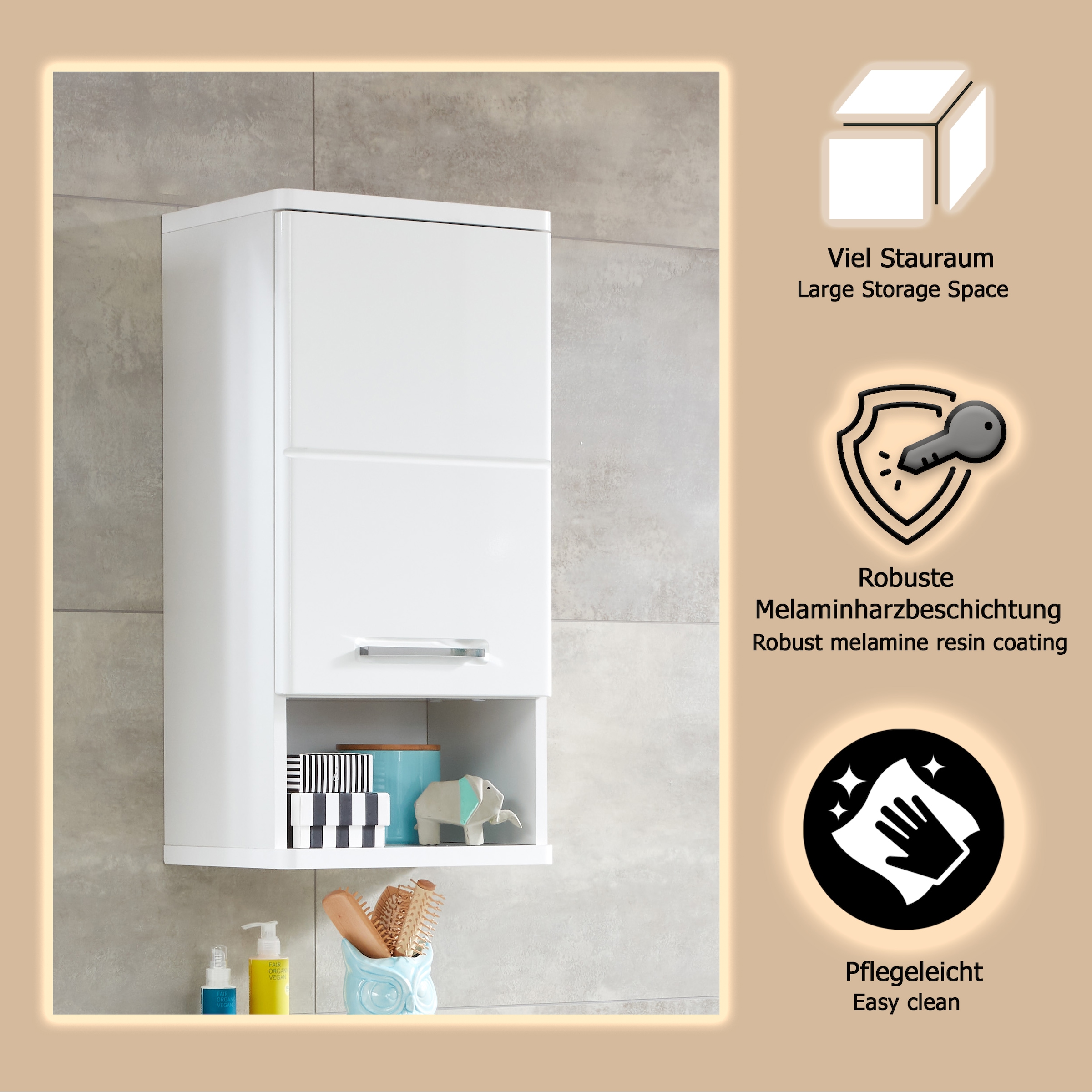 welltime Hängeschrank »Mora« Hängeschrank mit 1 Tür & 1 Fach - (B/T/H) 37/28/76 cm