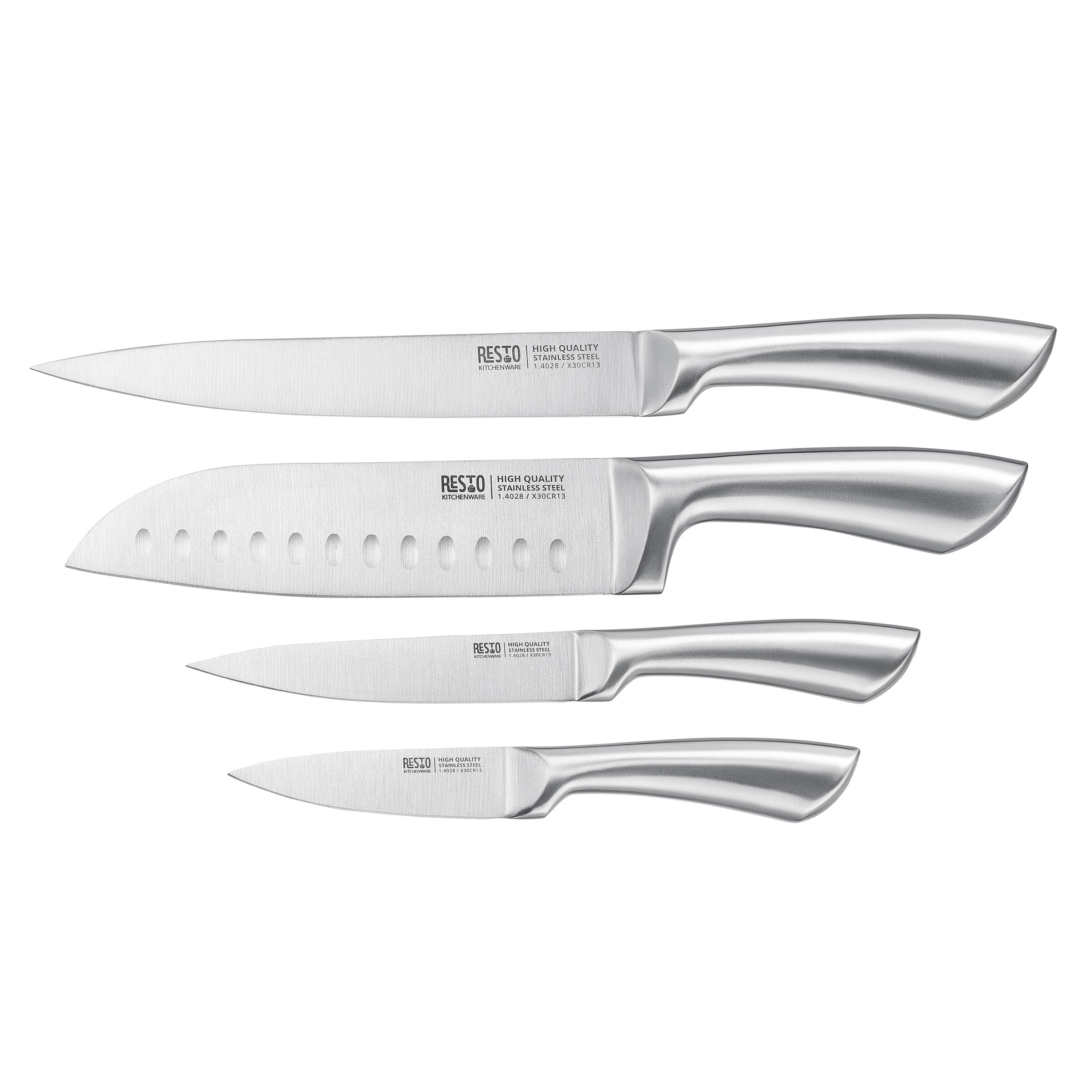 RESTO Kitchenware Messer-Set "Merope, Edelstahlmesser 4-teilig in Magnet-Geschenkbox" Santoku-Messer, Tranchiermesser, Universalmesser, Schälmesser