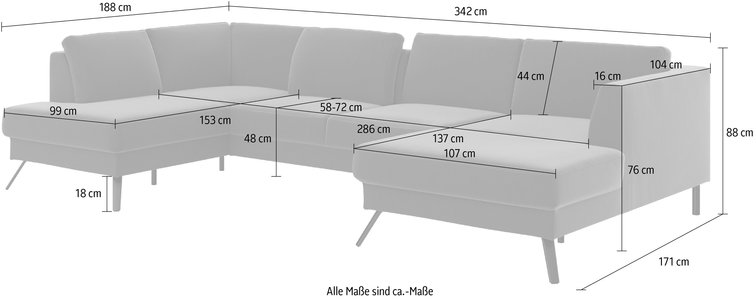 sit&more Wohnlandschaft »Lindholm U-Form«, mit Sitztiefenverstellung und Federkern