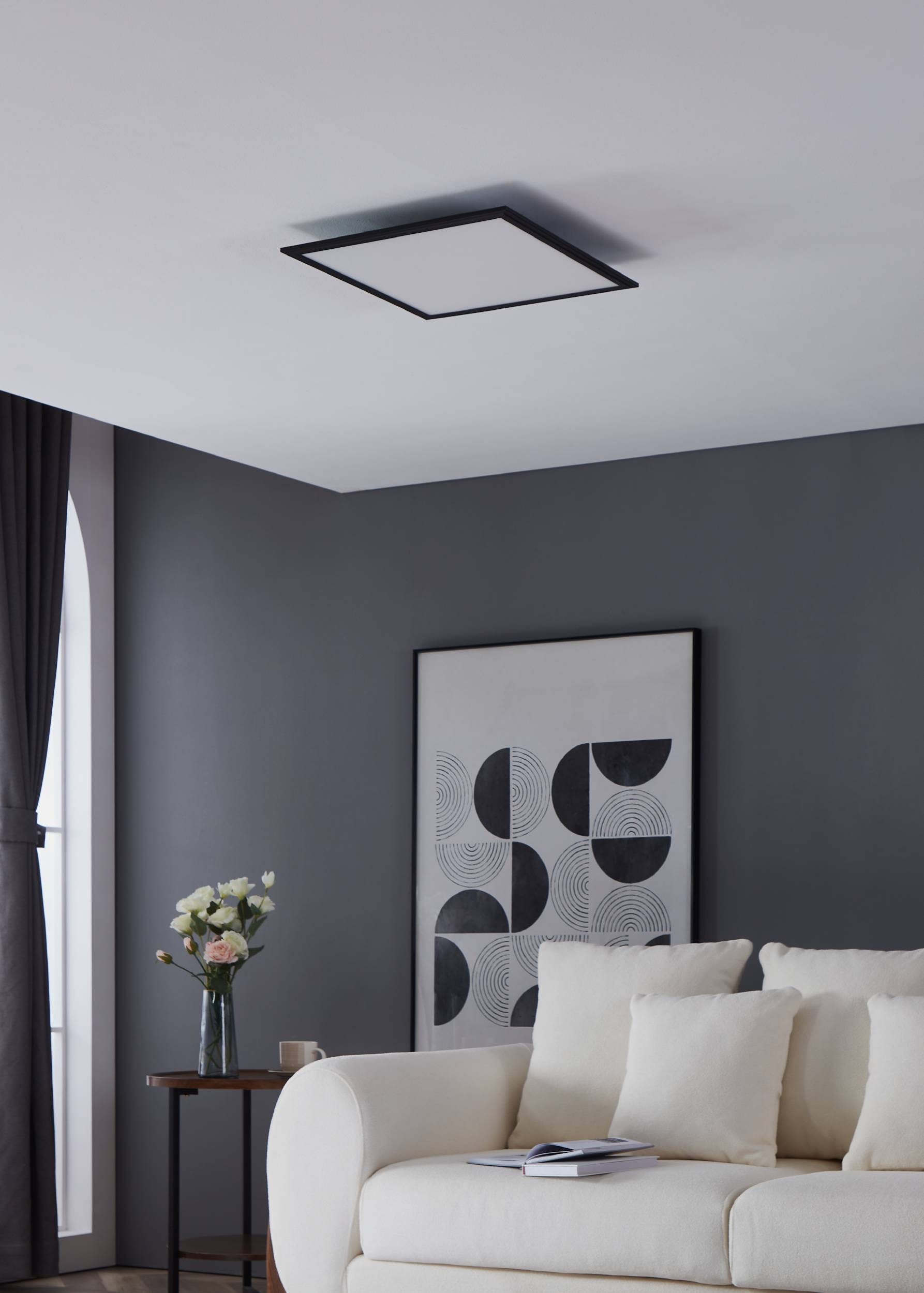 EGLO Deckenleuchte »Salobrena 1 Einbaulampe, Deckenlampe, weiß und schwarz, Aufbaulampe« LED-Modul 1 Stk. Neutralweiß Deckenlampe, Deckenleuchte, Aufbauleuchte für Büro, Flurlampe 45x45 cm