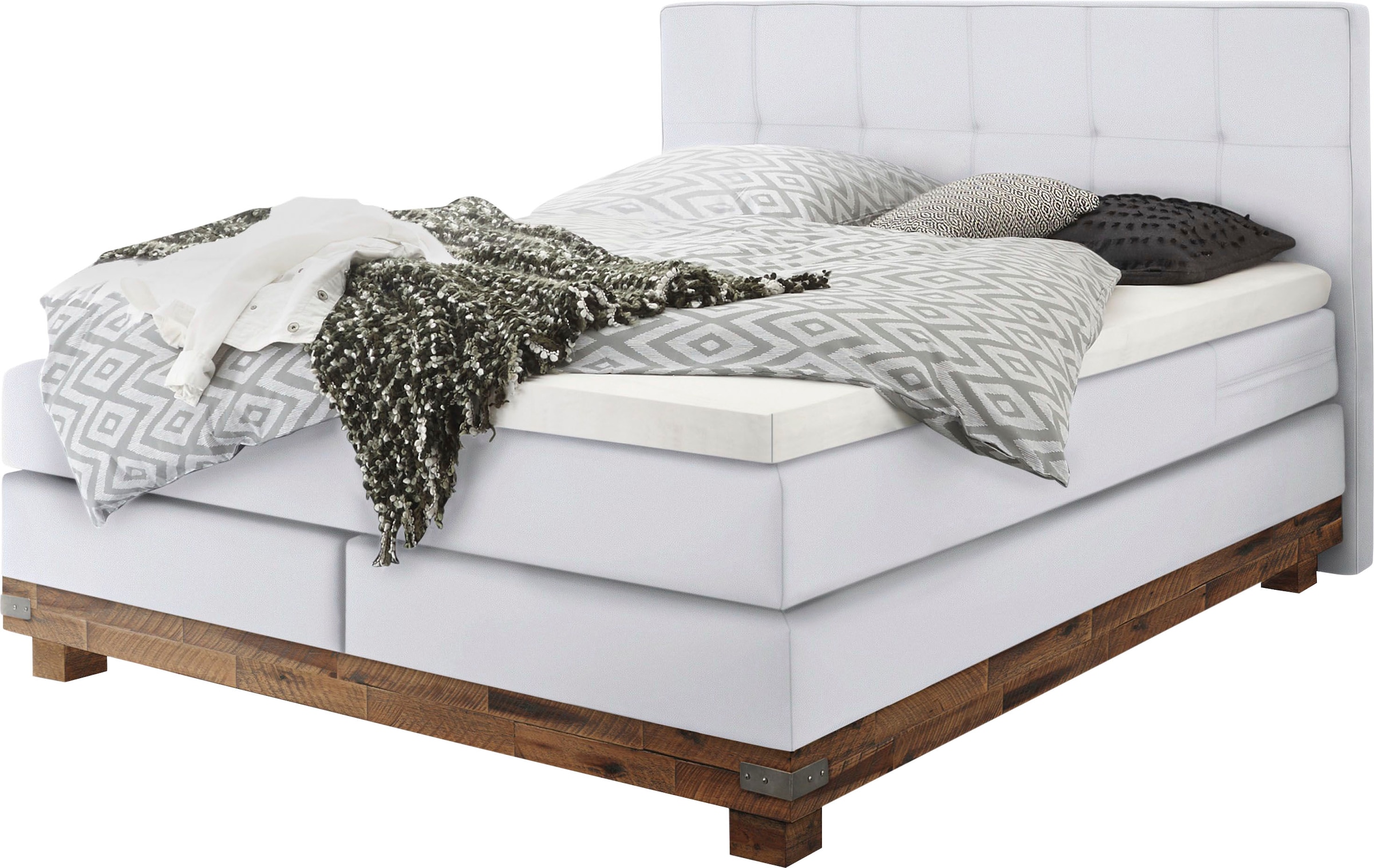 HASENA Boxspringbett "Boston" Massivholz-Sockel, Punktsteppung im Kopfteil, günstig online kaufen