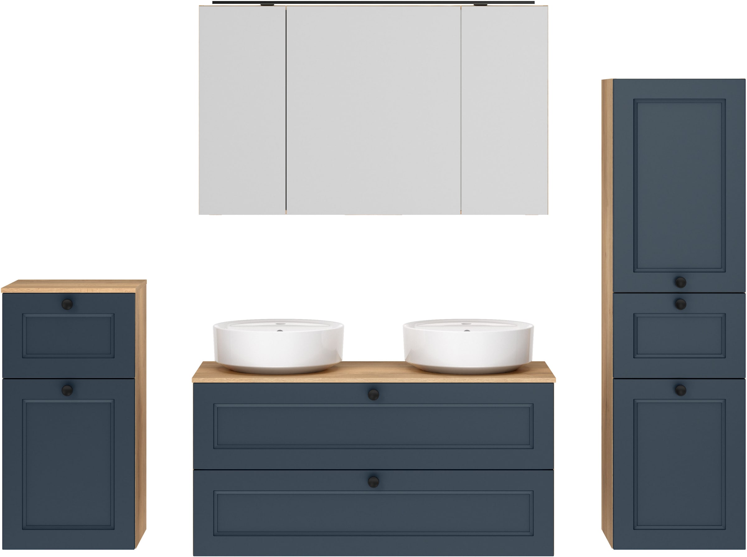 nobilia® Badmöbel-Set »Cascada« Set, inkl.  2 Aufsatzwaschbecken und Spiegelschrank mit Beleuchtung, 6 Stk. tlg.