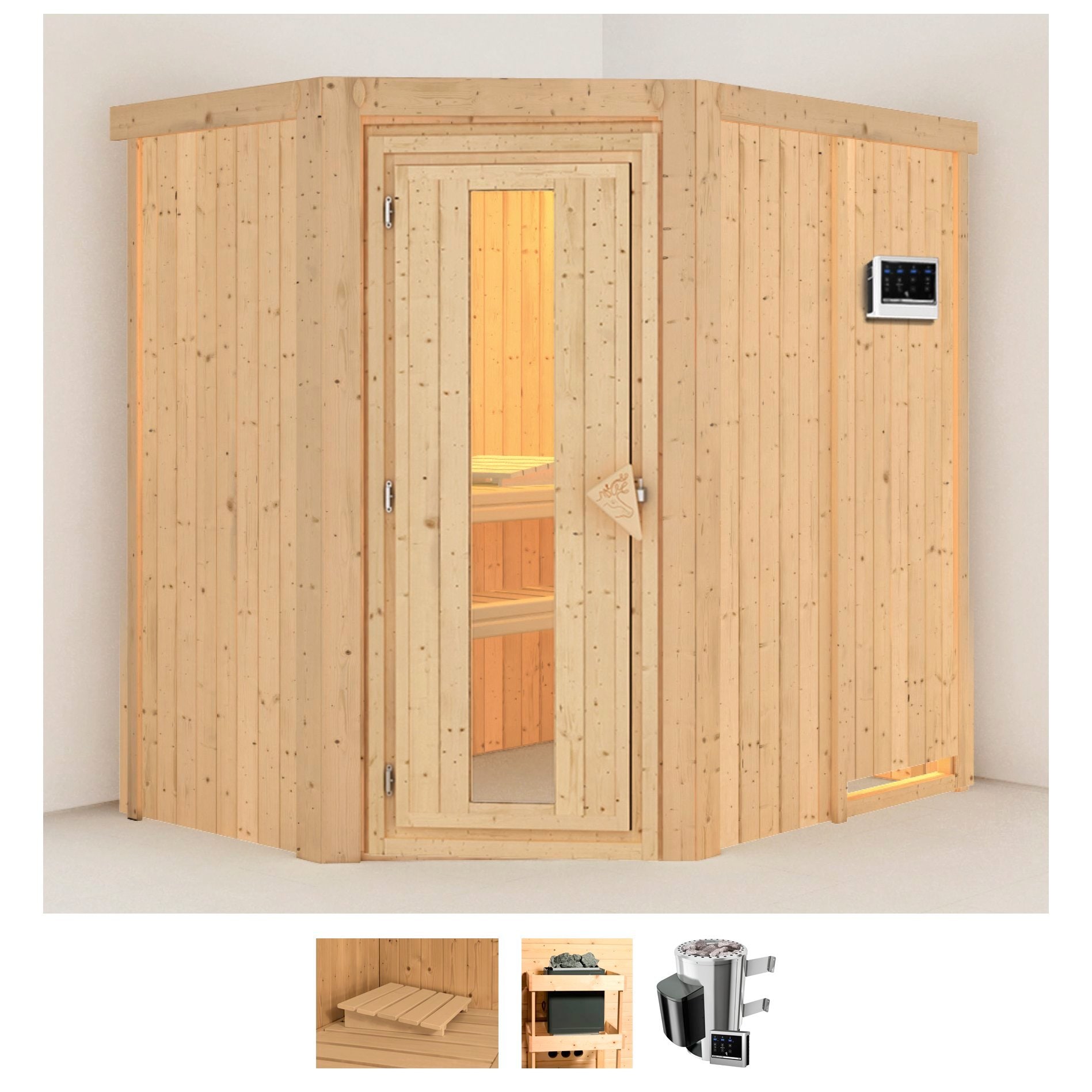 Karibu Sauna "Swantje" Set, Ofen 3,6 kW Bio-Ofen externe Strg. easy