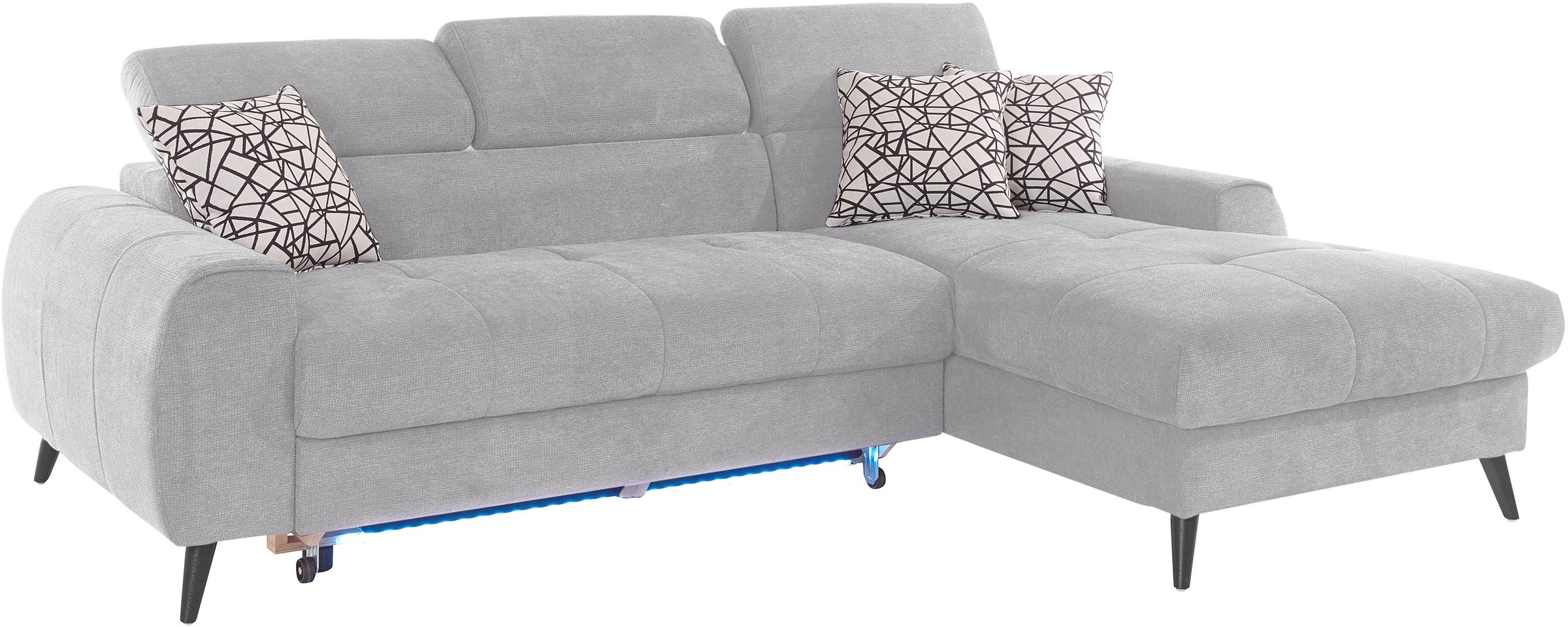 COTTA Ecksofa »Mia L-Form mit 3 Zierkissen«, wahlweise mit Bettfunktion, Bettkasten, Beleuchtung & Wireless-Charger