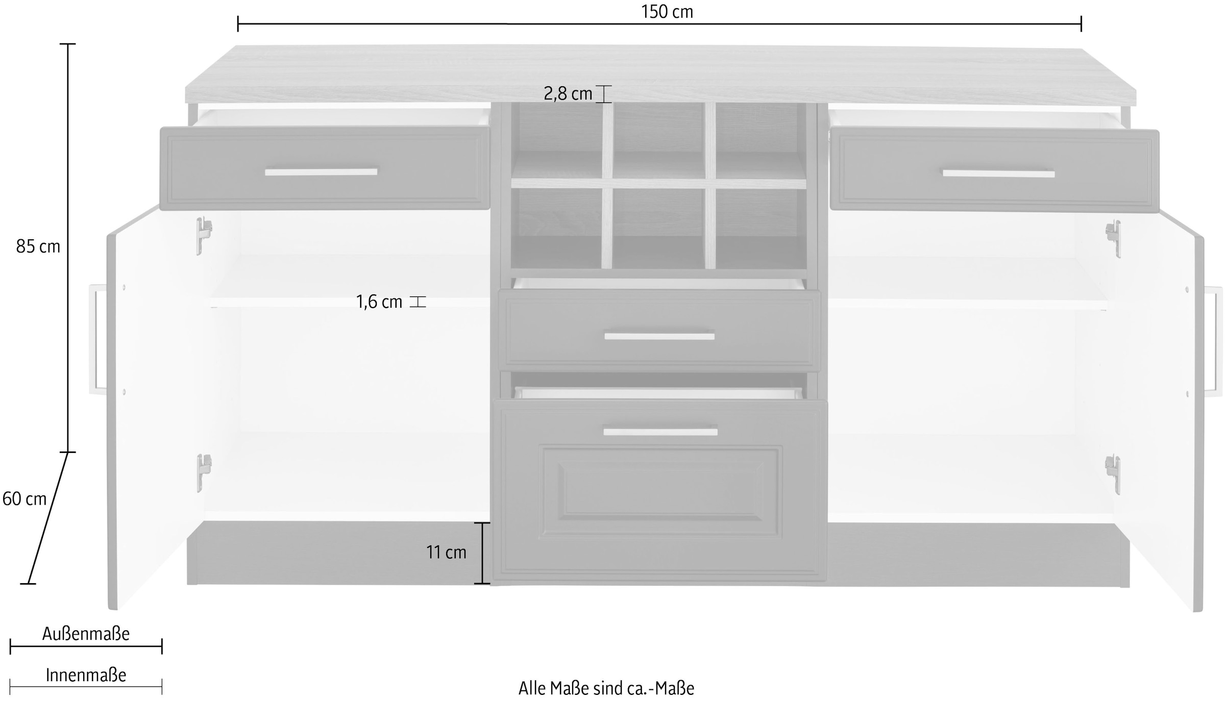 HELD MÖBEL Unterschrank »Stockholm«, 150 cm breit, hochwertige MDF-Fronten  mit Fräsung, viel Stauraum bestellen | BAUR