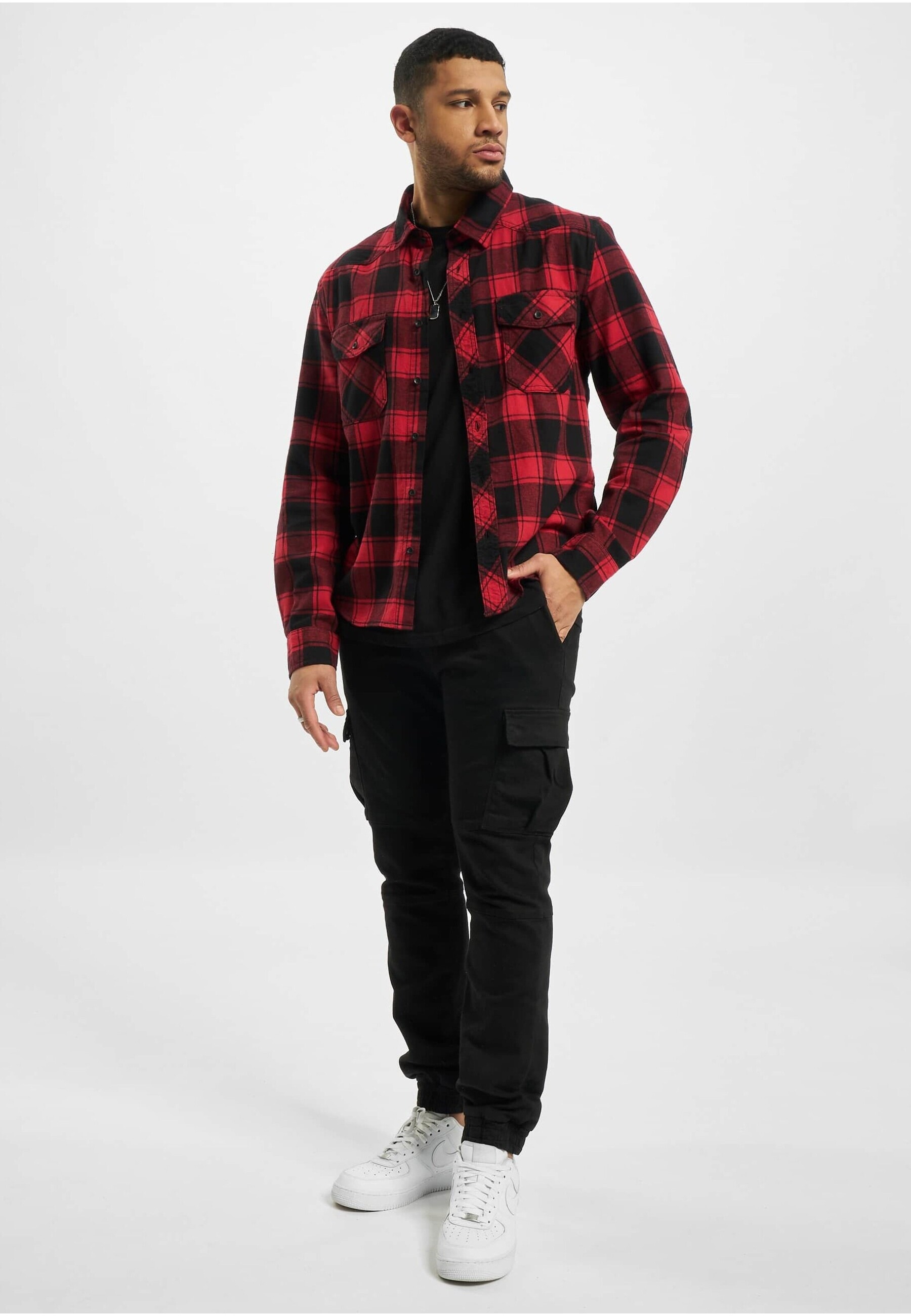 Brandit Check Long Sleeve Shirt Red/Black L Boys 7