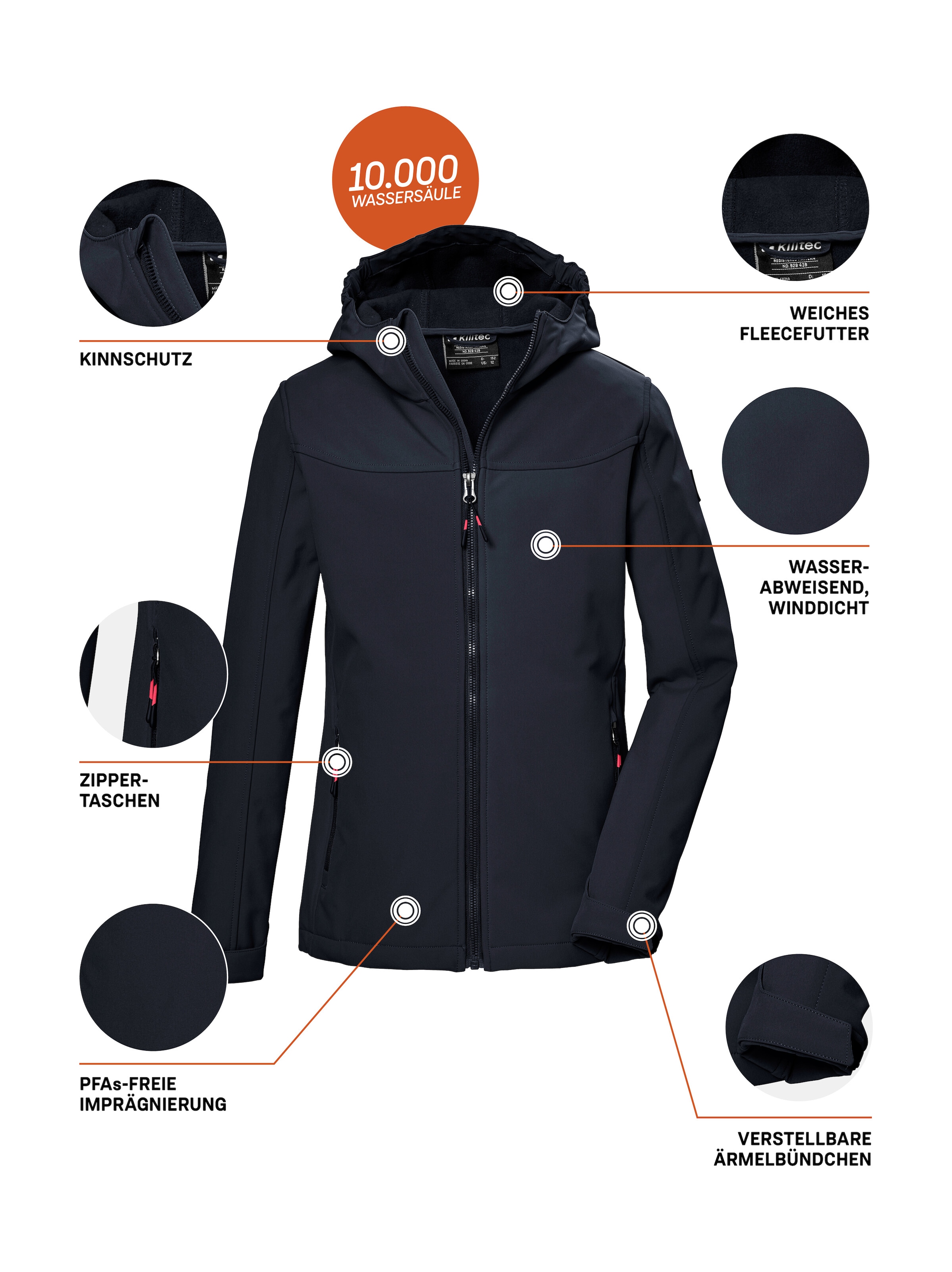 Killtec Softshelljacke »KOS 145 GRLS SFTSHLL JCKT«, Wind- und wasserabweisende Mädchenjacke, PFAS-frei, reflektierend