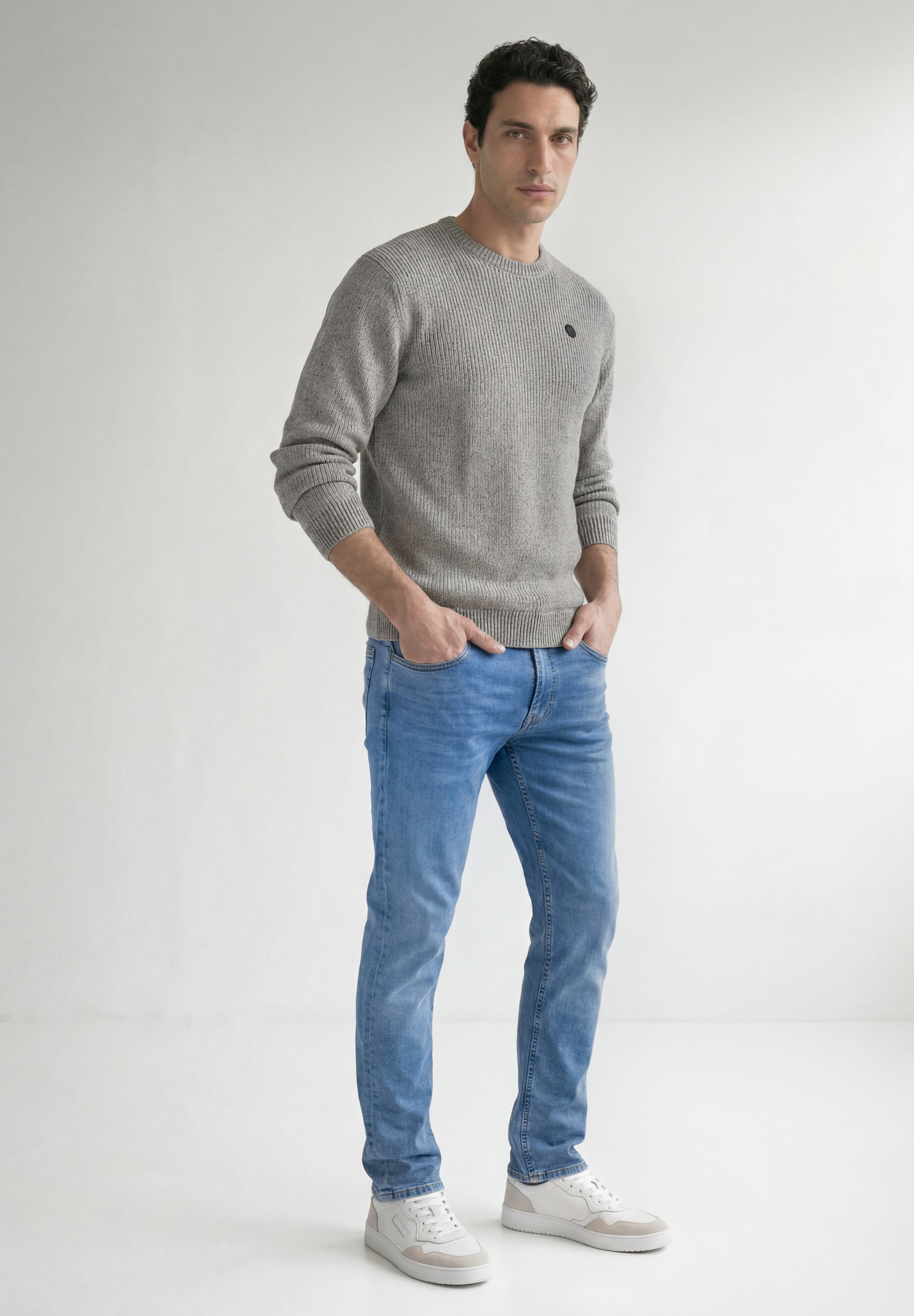 STREET ONE MEN Rundhalspullover aus reiner Baumwolle