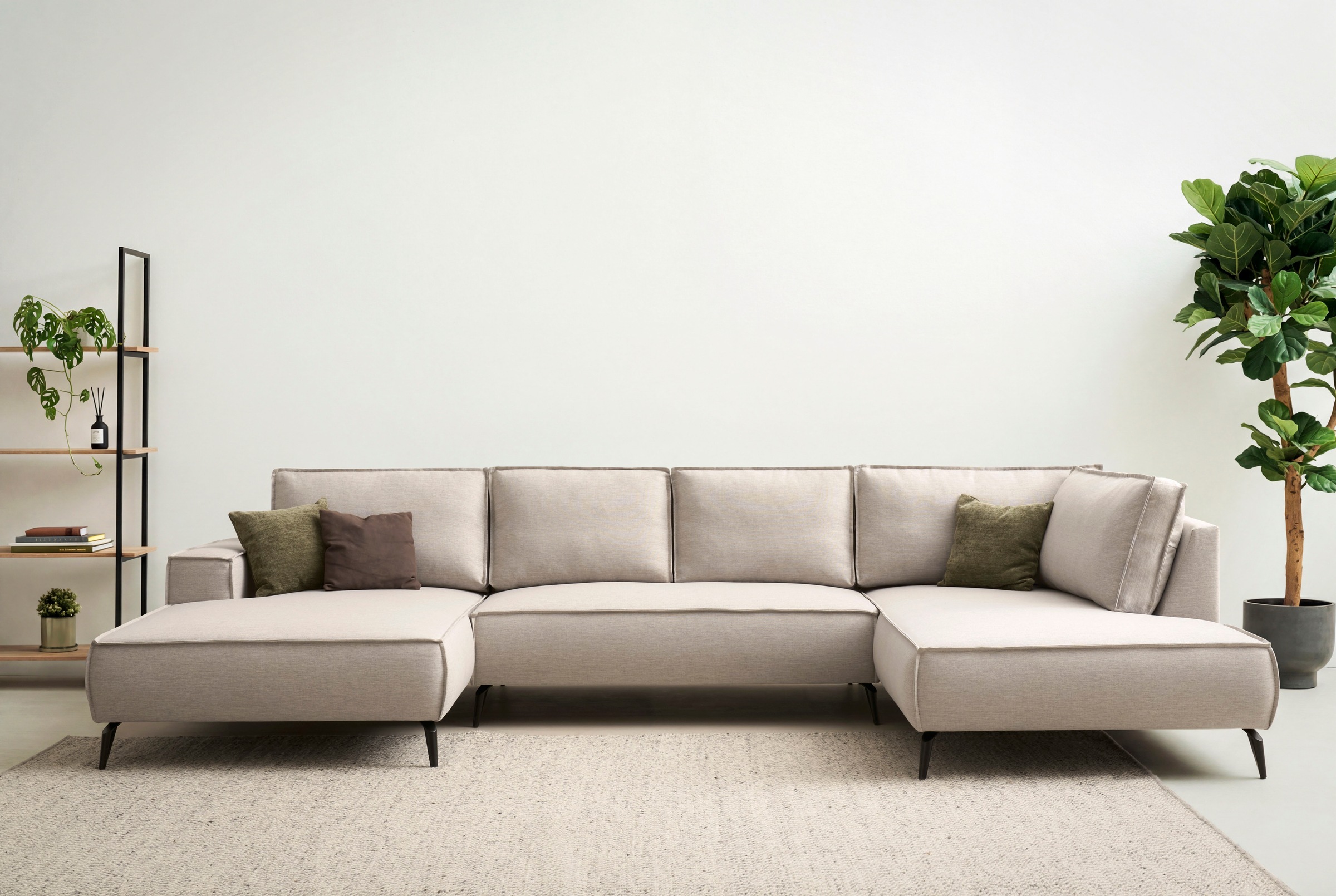 OTTO home Wohnlandschaft "TVINNU Leinenoptik, 354 cm" Recamiere rechts/links, schwarze Metallfüße, bequeme Sitz-/Liegefläche