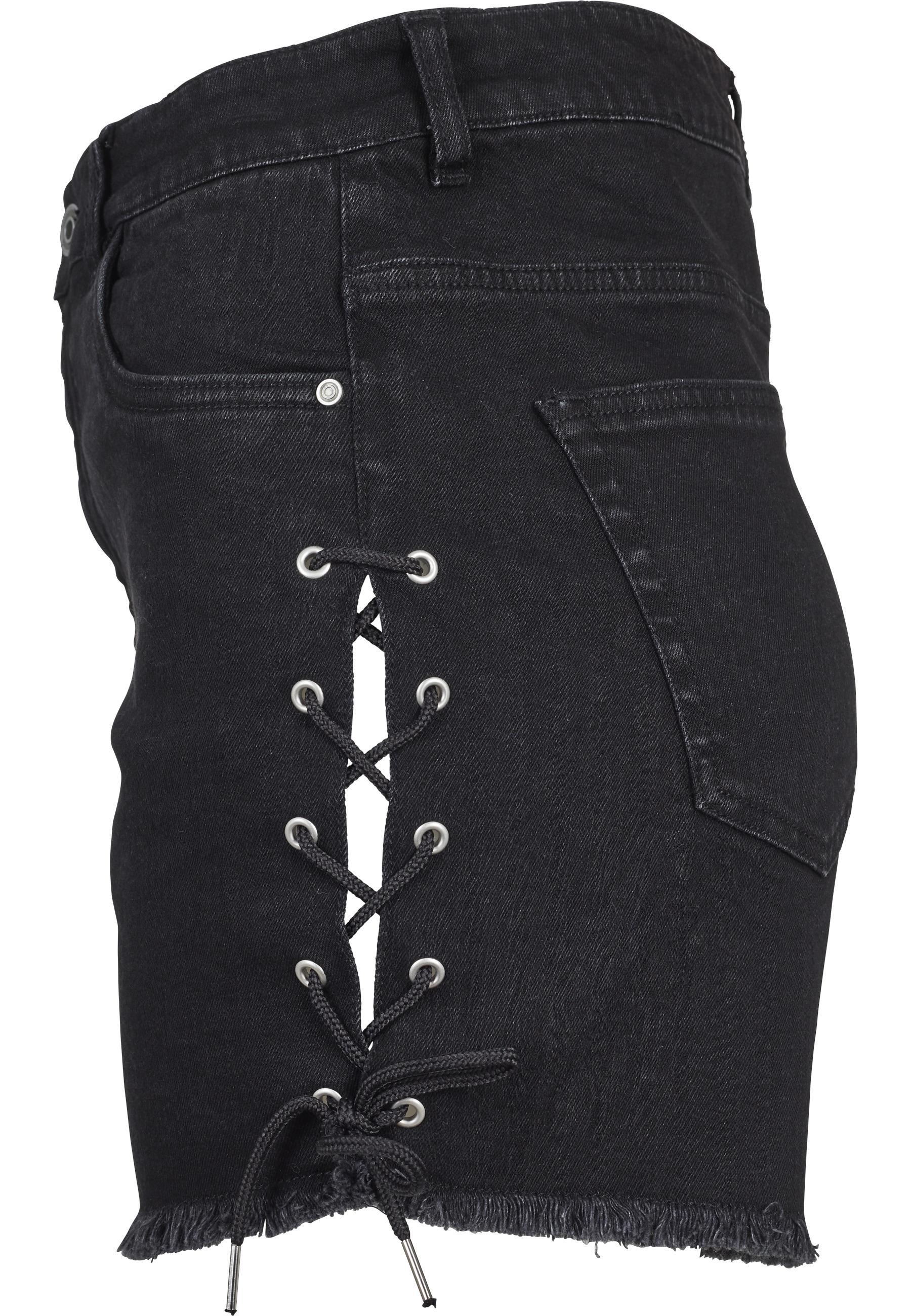 URBAN CLASSICS Stoffhose »Urban Classics Damen Ladies Highwaist Denim Lace Up Shorts«