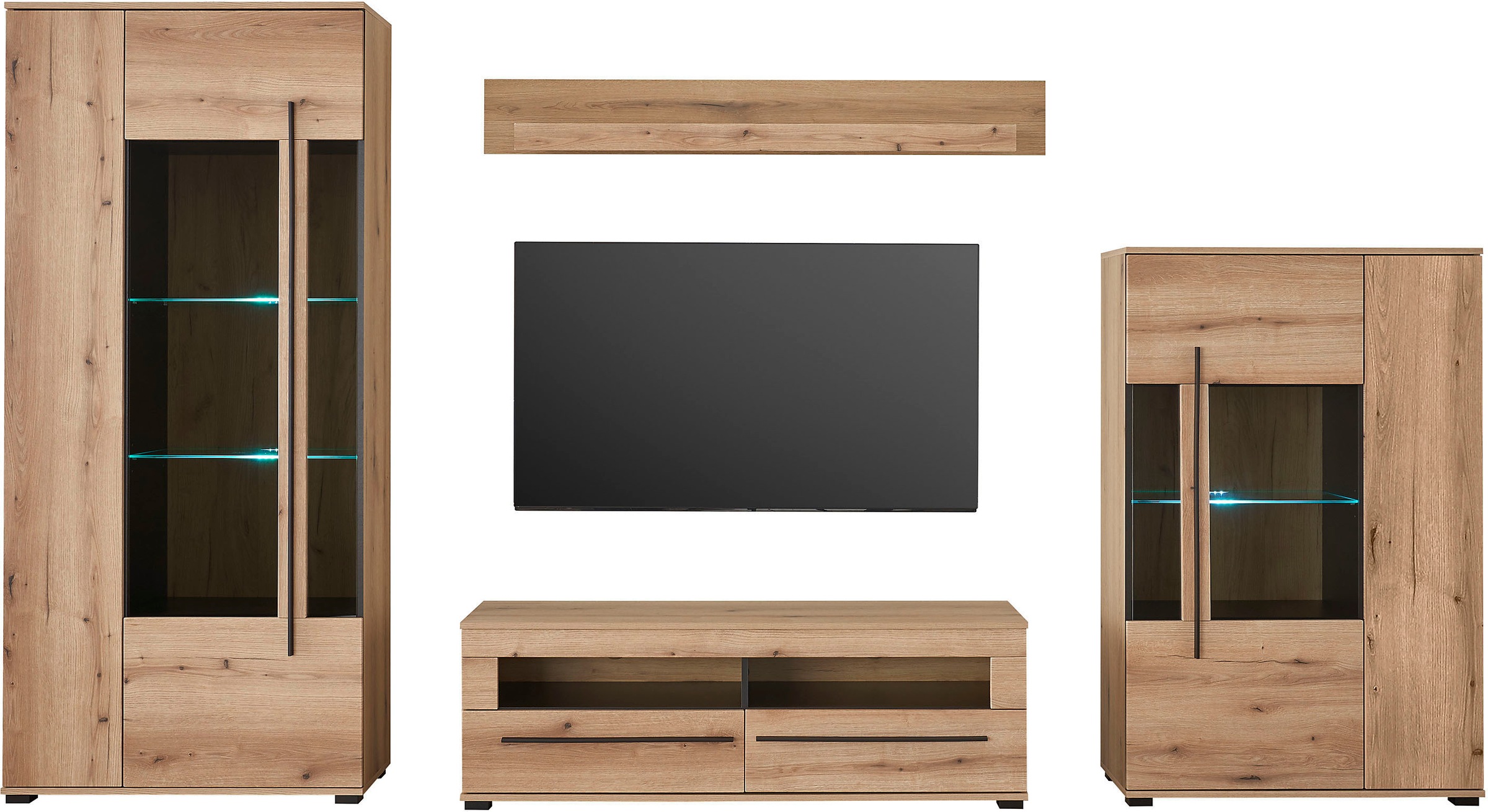 Thumbnail - INOSIGN Wohnwand "Cantara, moderne Anbauwand, Wohnzimmer-Set, in Eiche Evoke oder Weiß", (Set), enthält zwei Vitrinen, e...