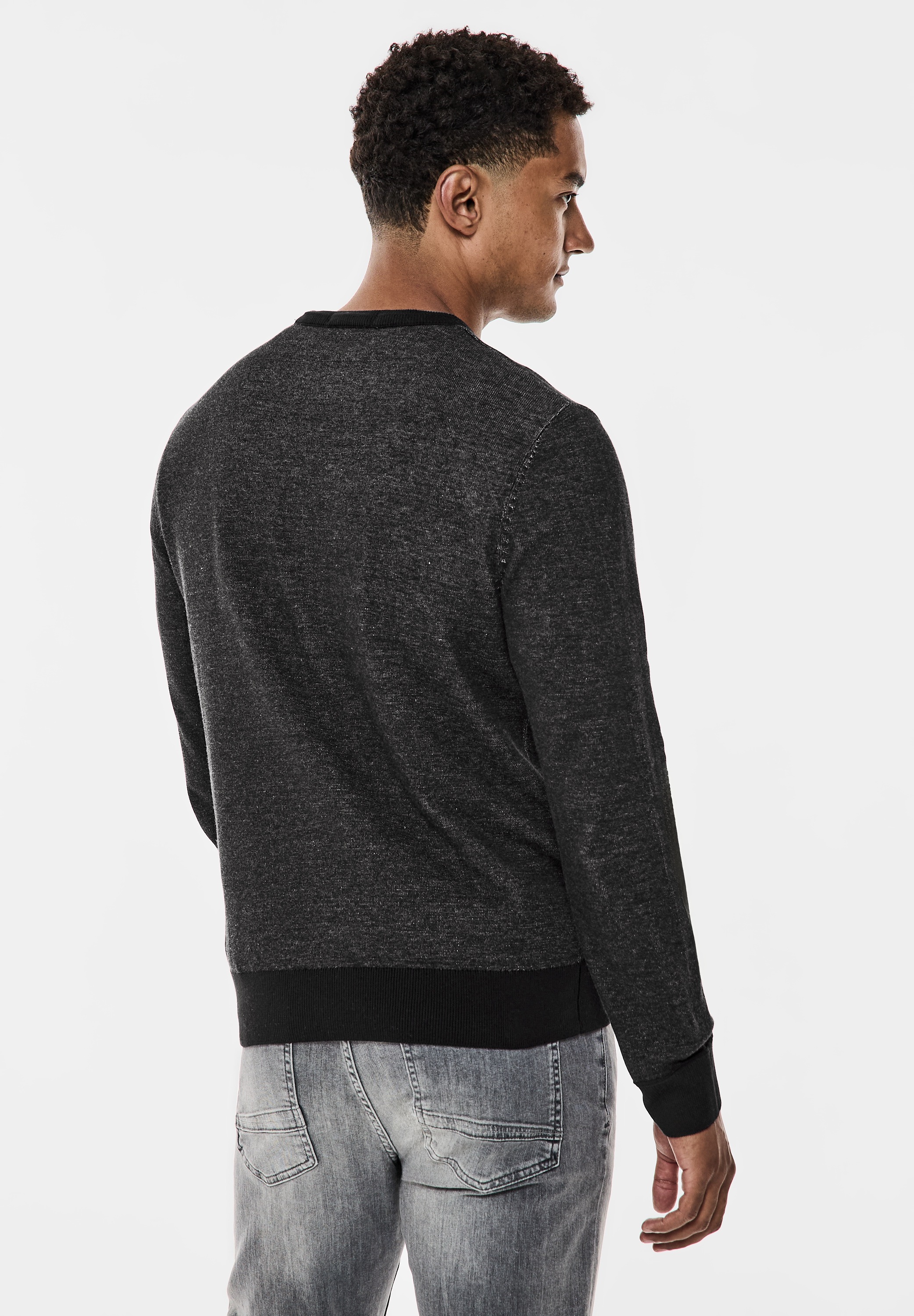 STREET ONE MEN Rundhalspullover, in Melange Optik